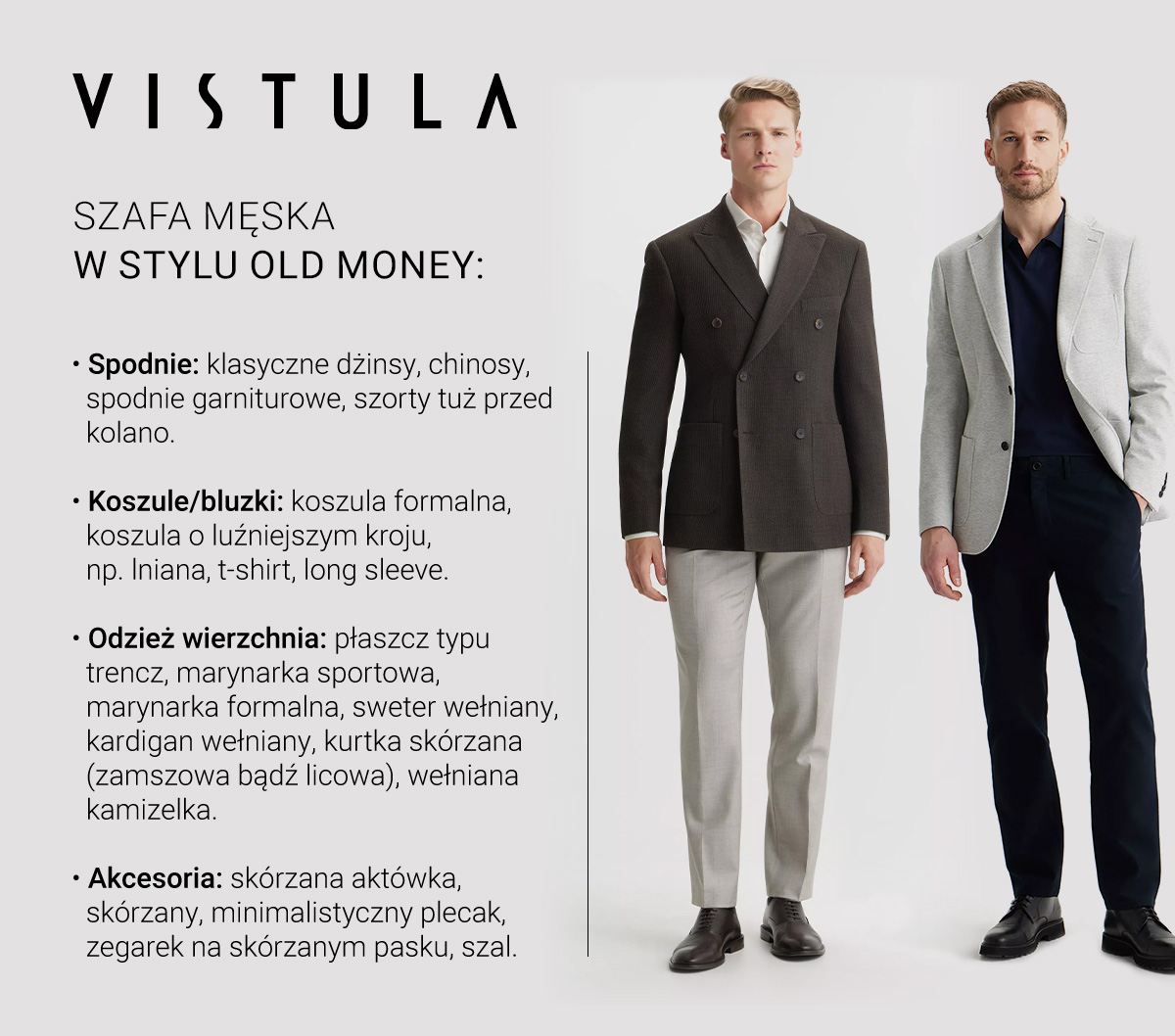 Szafa męska w stylu old money. - infografika