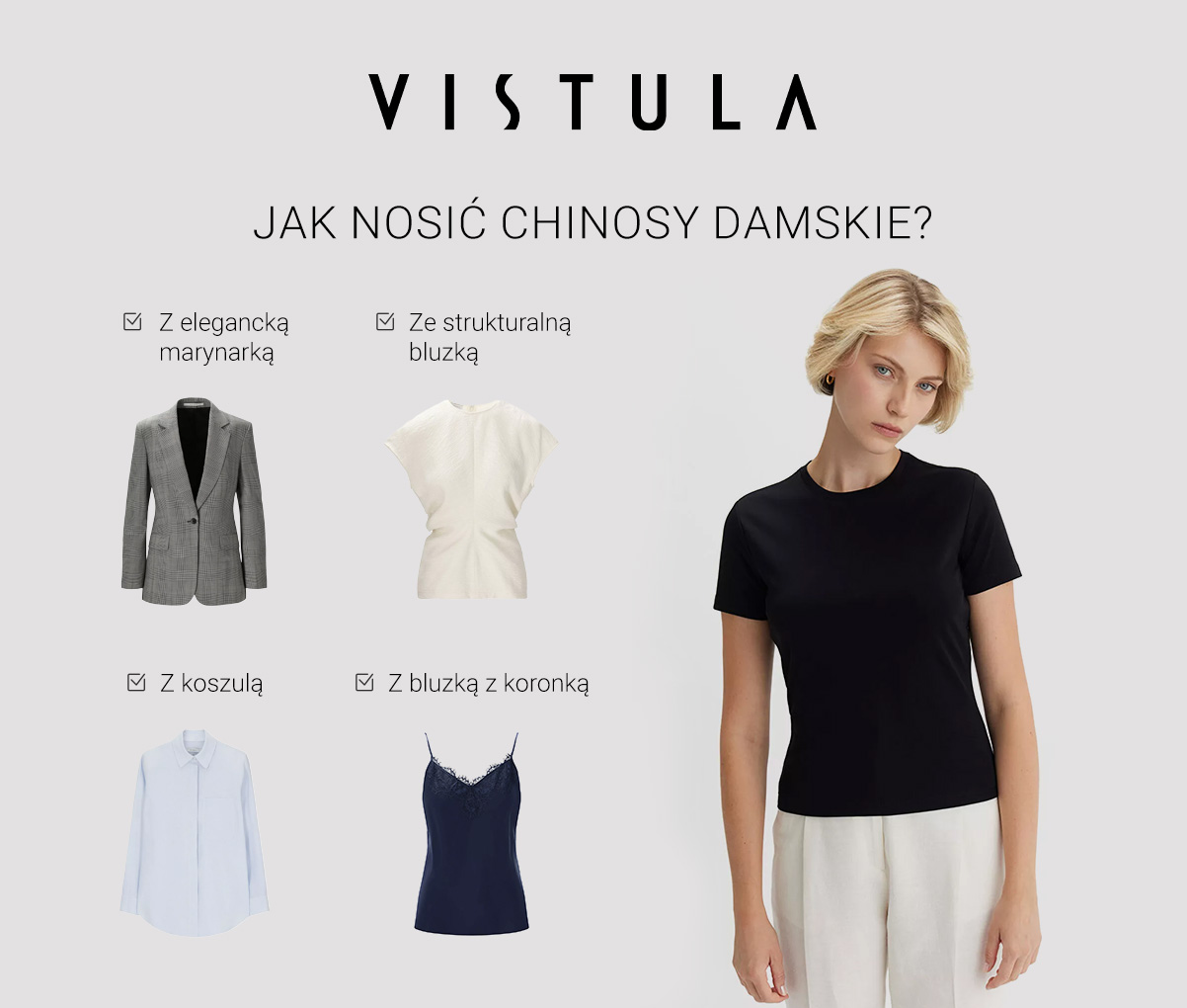 Jak nosić chinosy damskie? - infografika