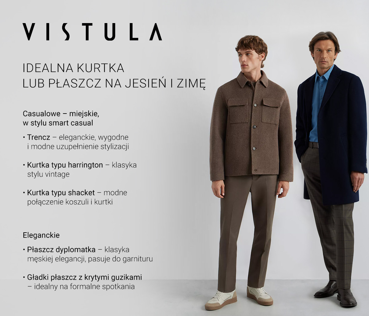 Idealna kurtka lub płaszcz na jesień i zimę. - infografika