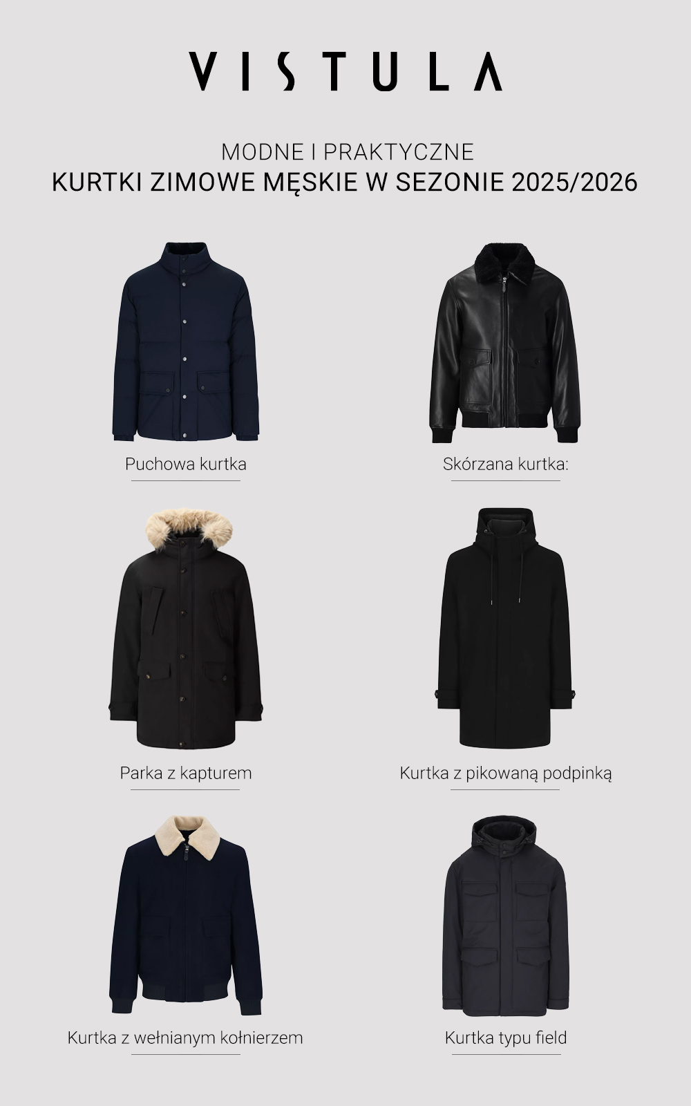 Modne i praktyczne kurtki zimowe męskie w sezonie 2025/2026 - infografika