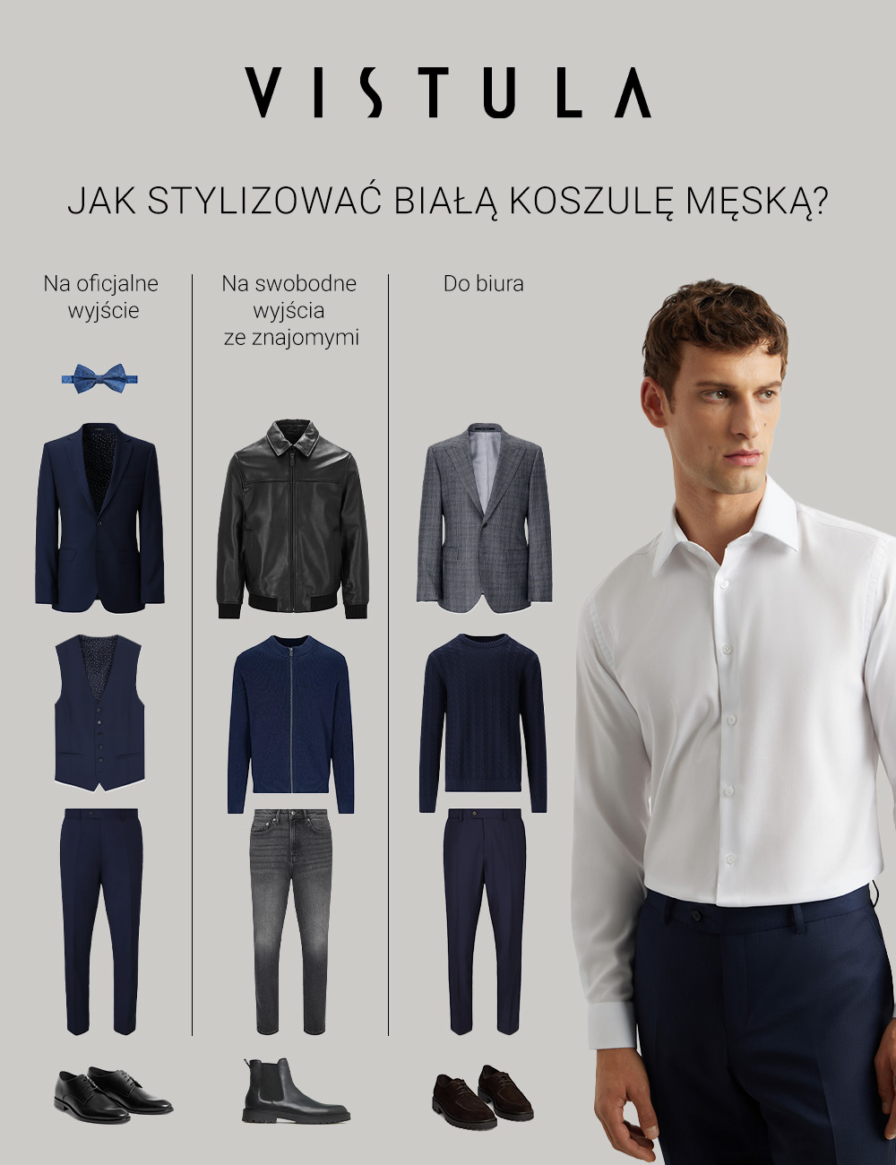 Jak stylizować białą koszulę męską? - infografika