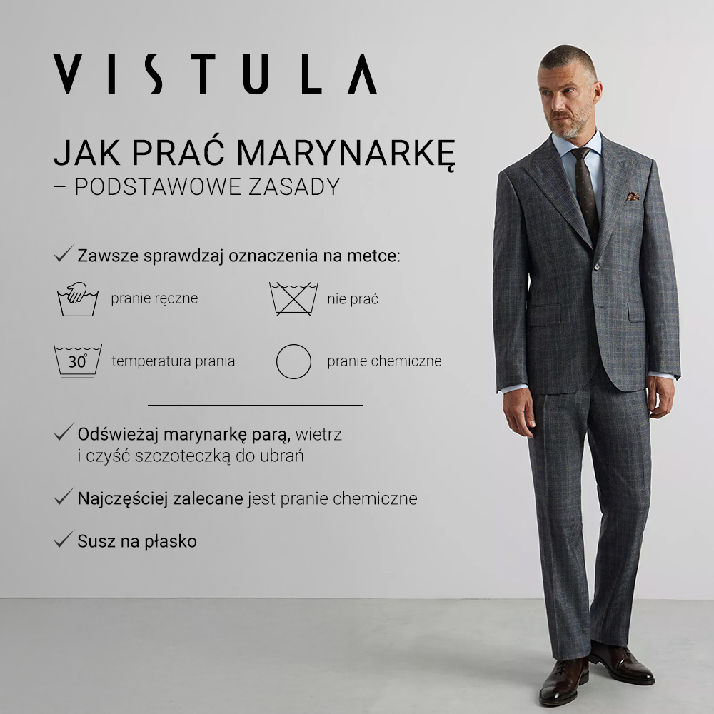 Jak prać marynarkę – podstawowe zasady. - infografika