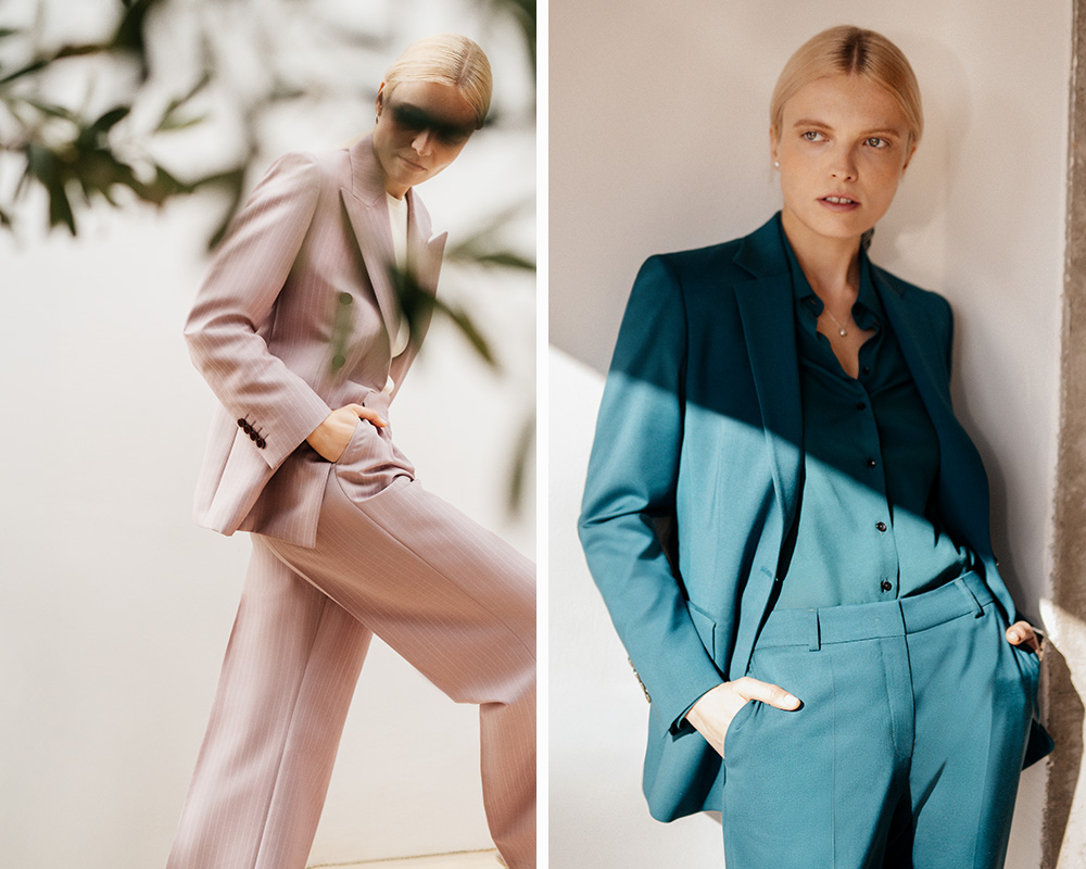 Kobieta w eleganckim garniturze marki Vistula.