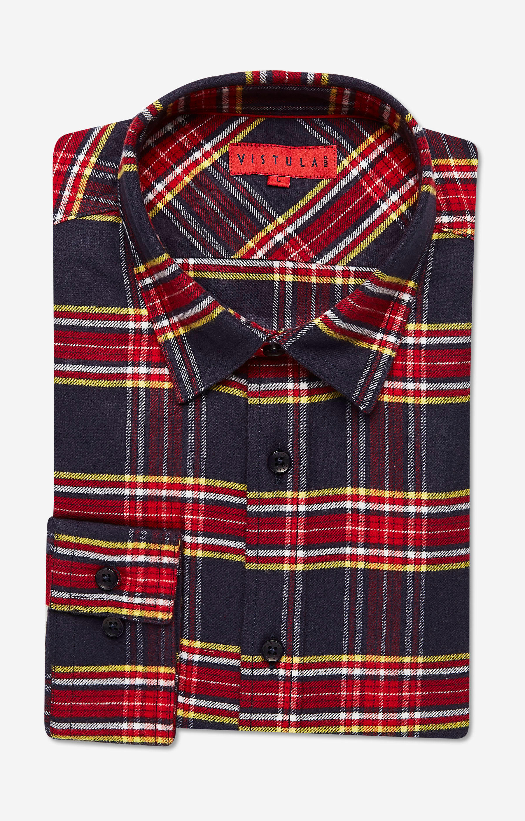 Dopasowana, flanelowa koszula w kratę, kołnierz button-down - 3