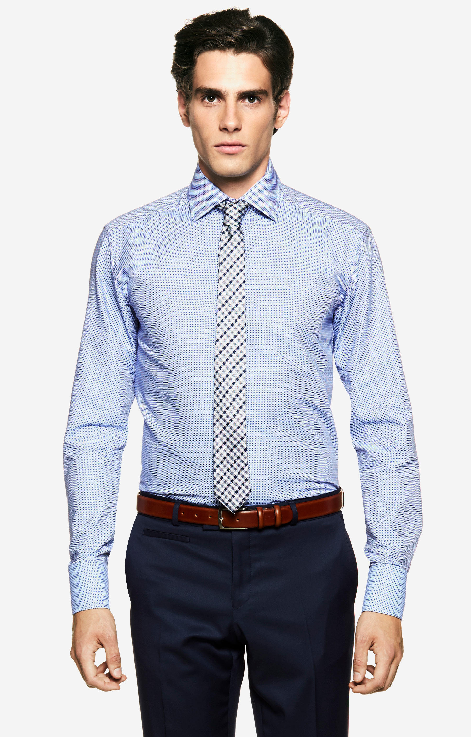 Koszula w mikrowzór z półwłoskim kołnierzem