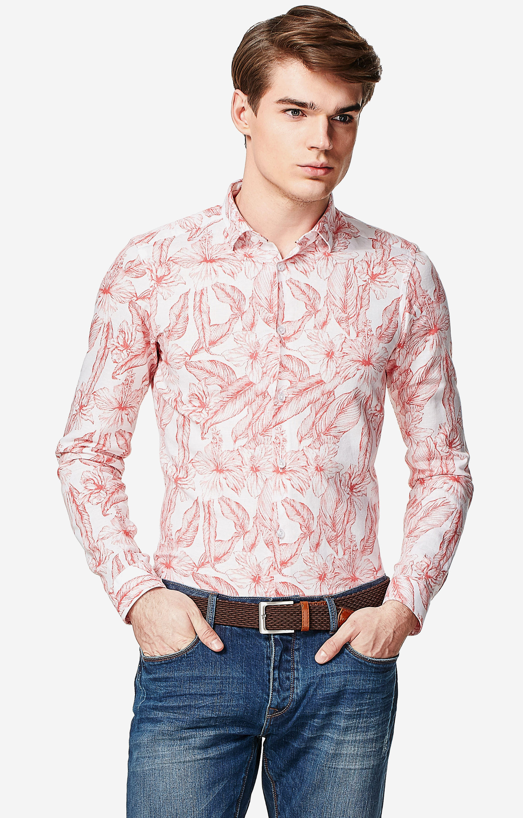 Dopasowana koszula w print, kołnierz kryte button-down