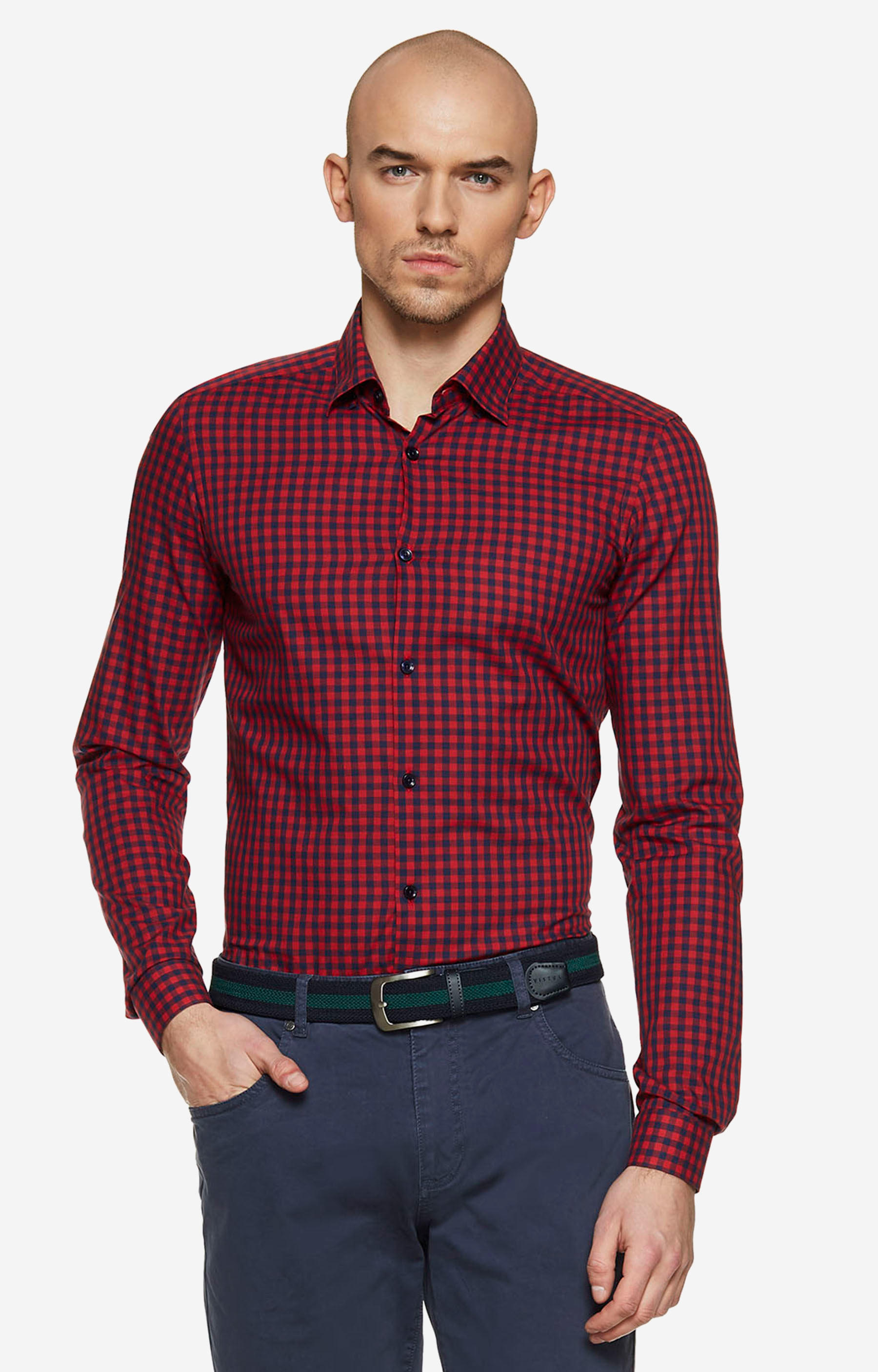 Dopasowana koszula w kratę, kołnierz kryte button-down