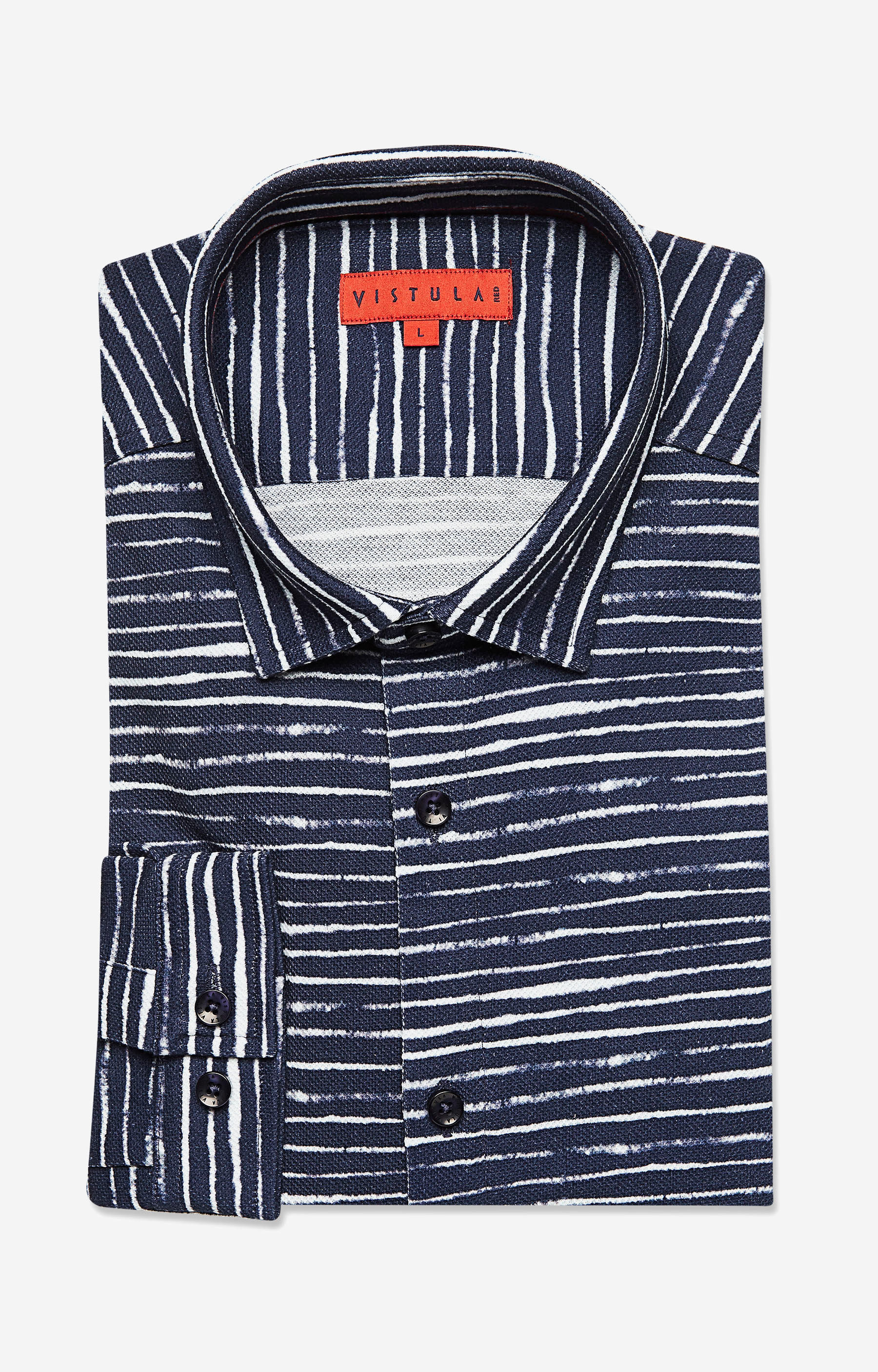 Dopasowana koszula w print z włoskim kołnierzem - 3