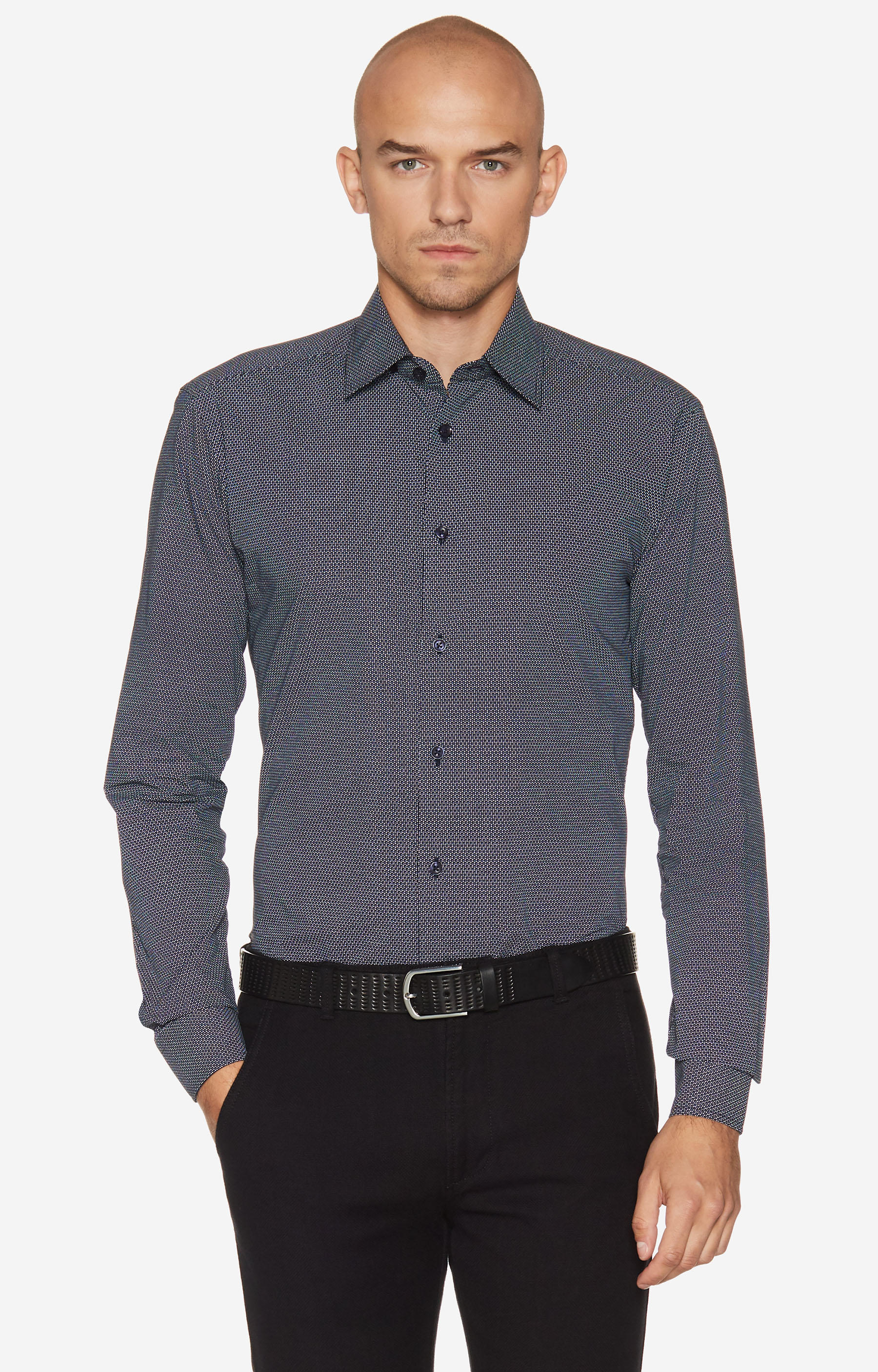 Koszula w mikrowzór z kołnierzem kryte button-down