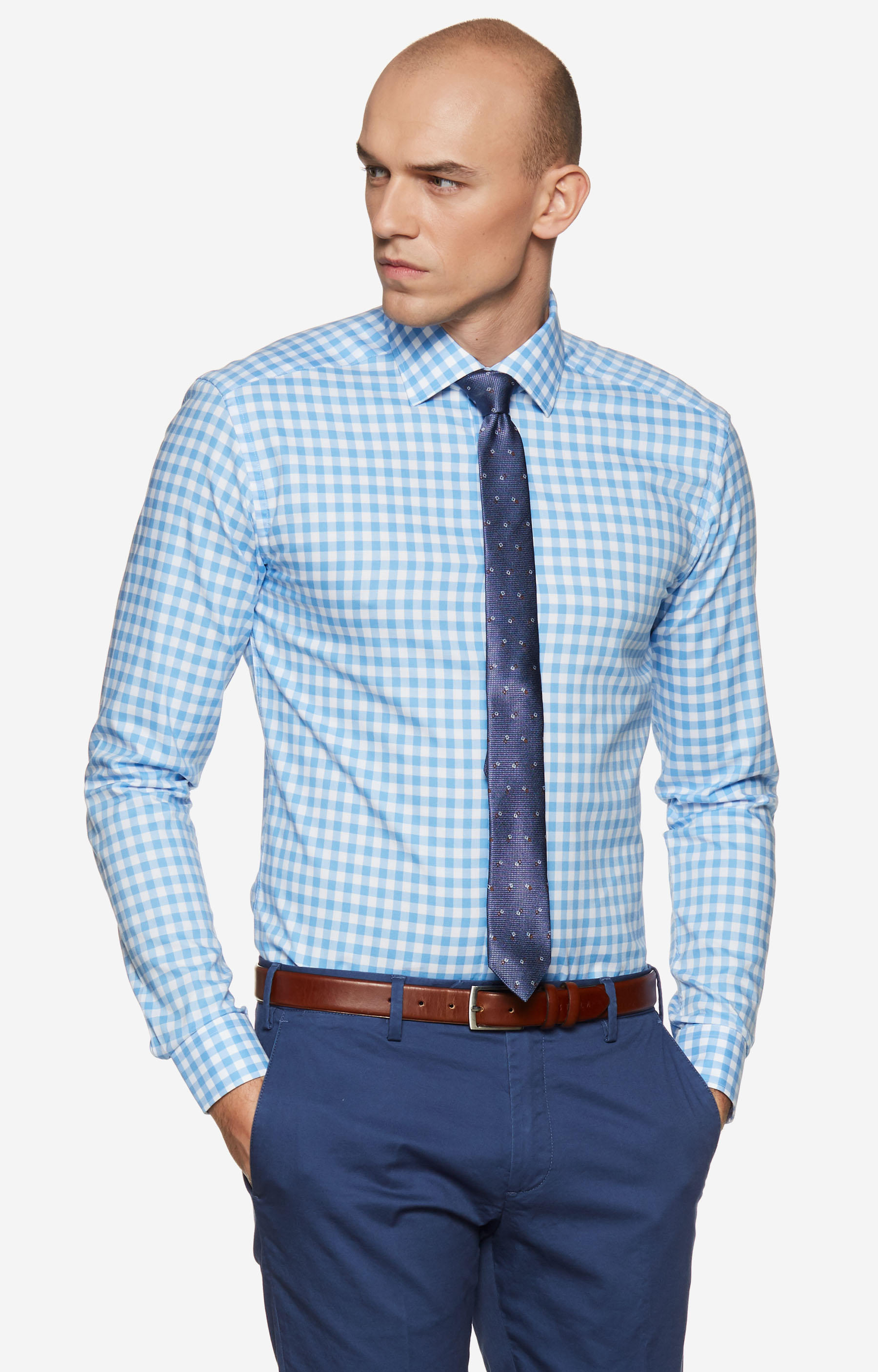 Koszula w kratę z włoskim kołnierzem