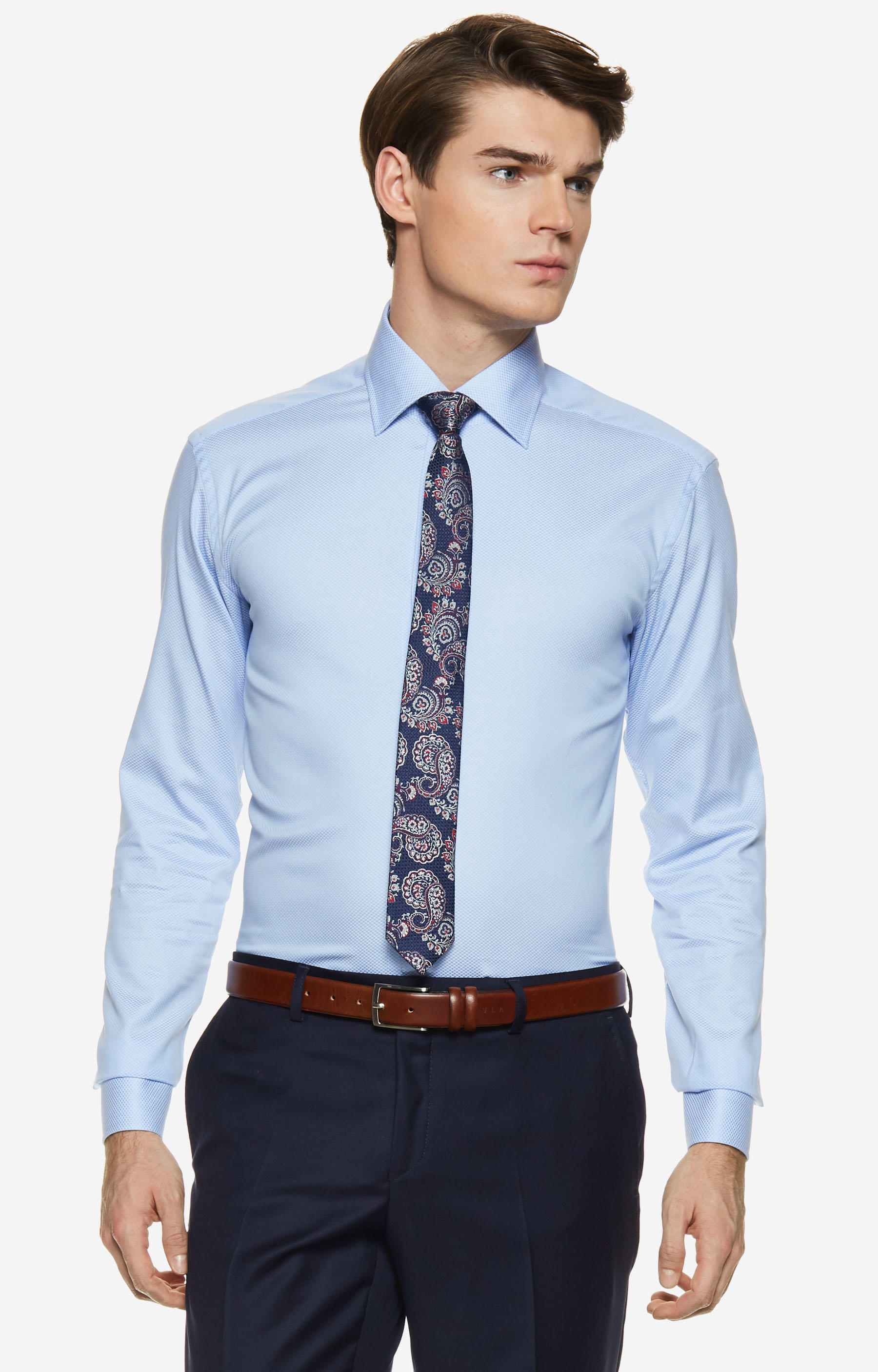 Luźna koszula w mikrowzór z włoskim kołnierzem