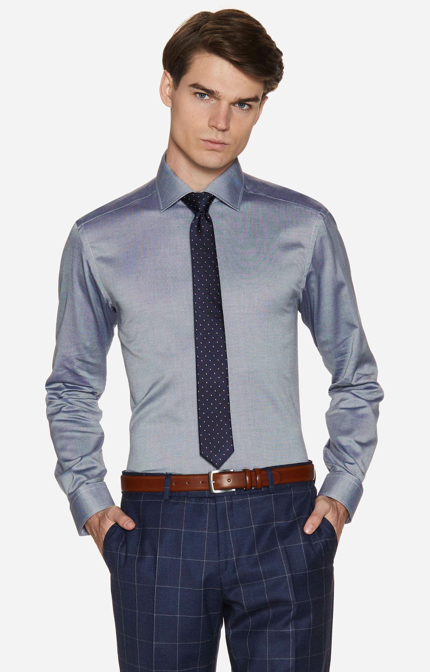 Swobodna koszula w strukturalny wzór z włoskim kołnierzem