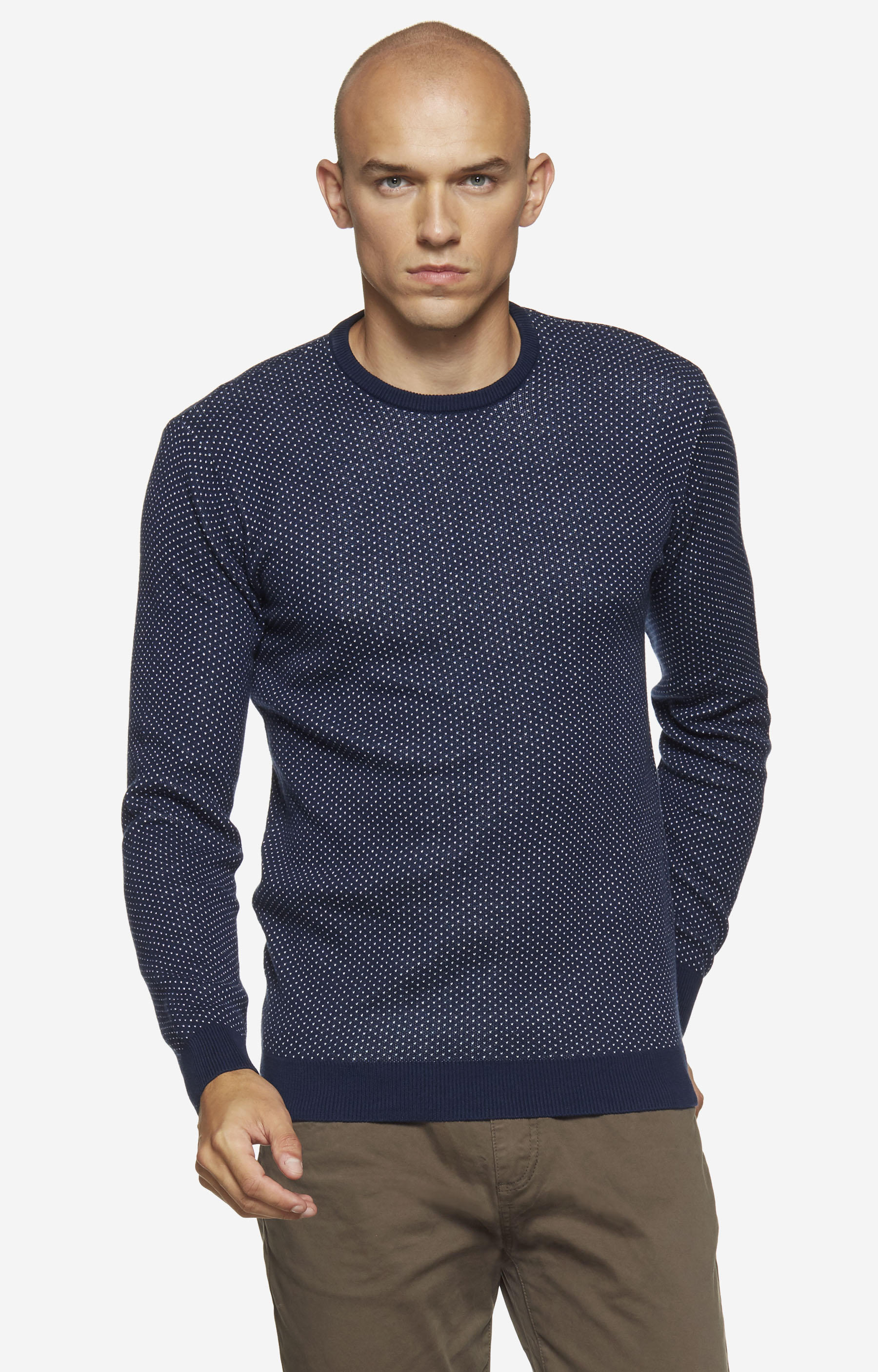 Lekki, bawełniany sweter typu round-neck z delikatnym wzorem