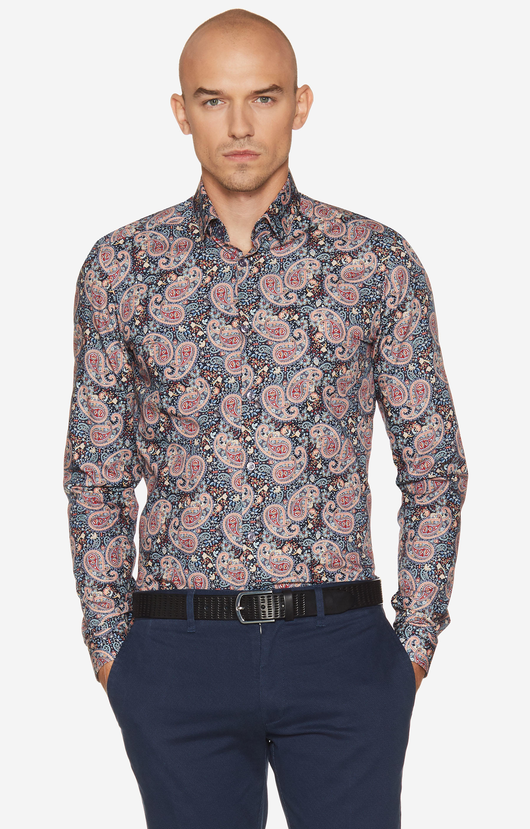 Dopasowana koszula w print, kołnierz kryte button-down