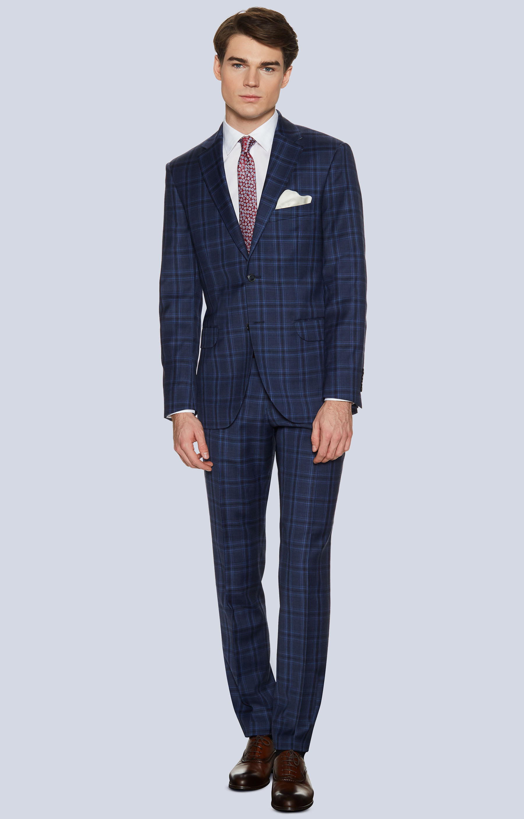 Garnitur wełniany w kratę