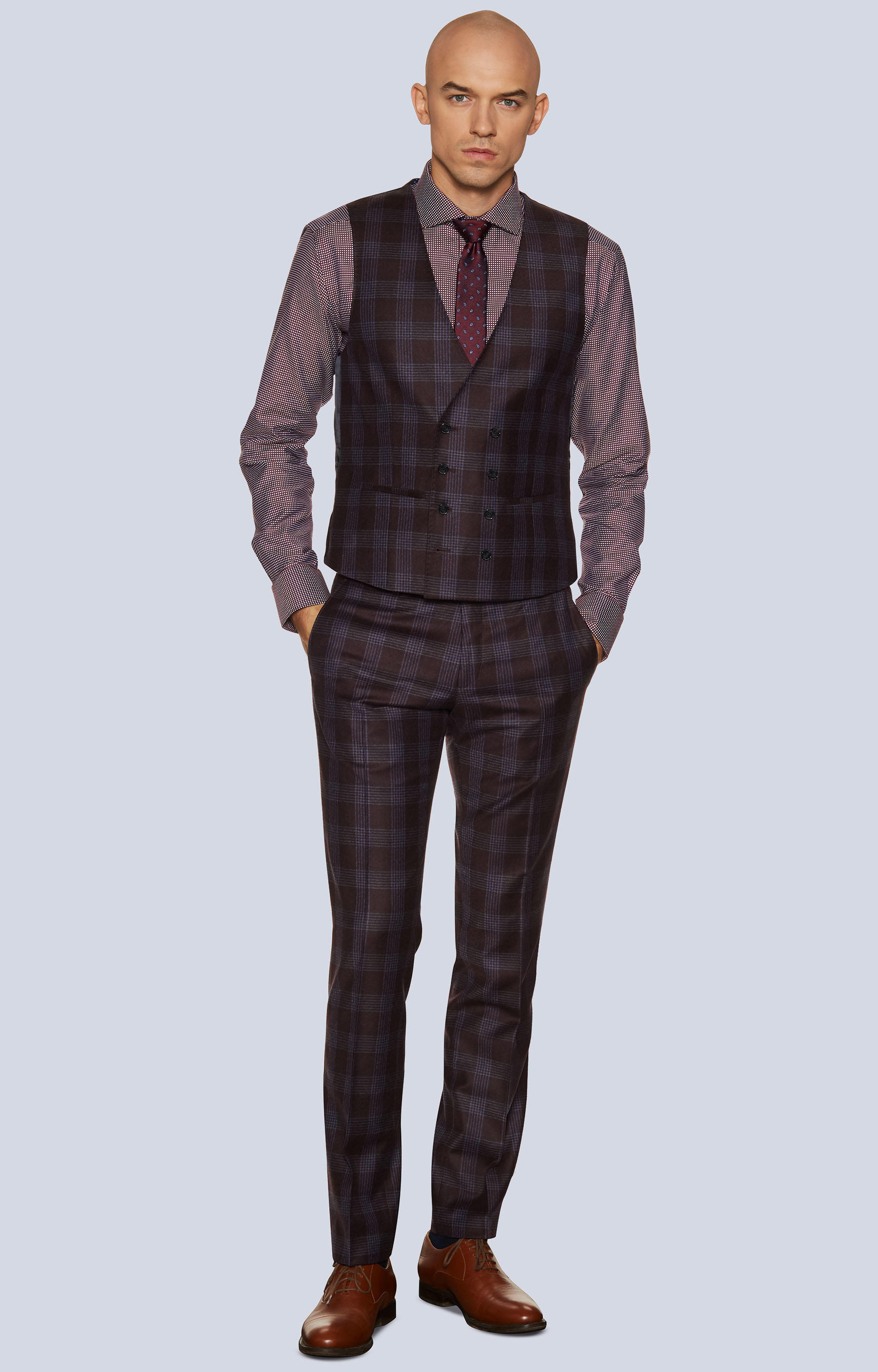 Dopasowany garnitur trzyczęściowy z wełny, w kratę - 3