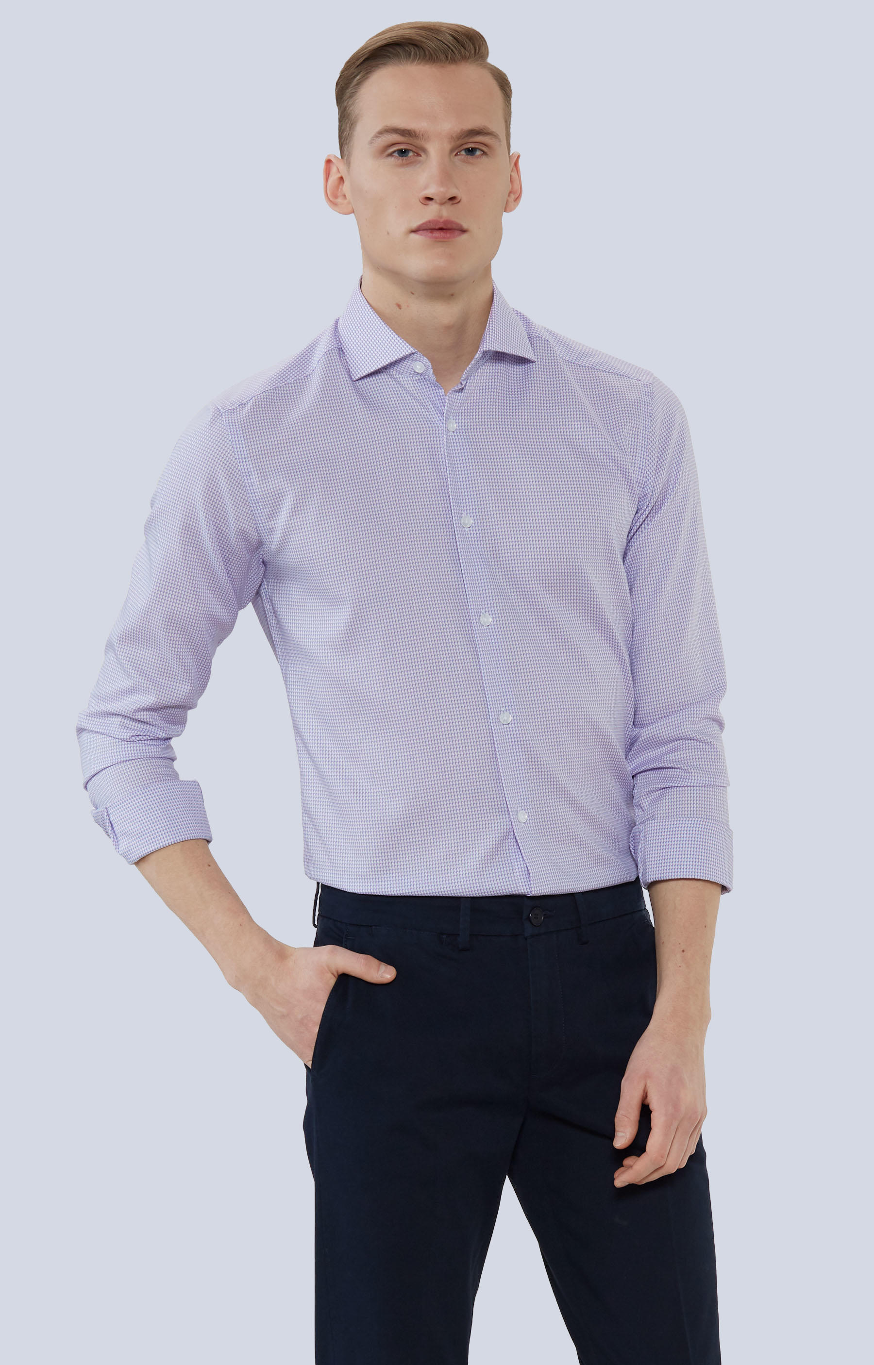 Koszula w mikrowzór z włoskim kołnierzem - 2