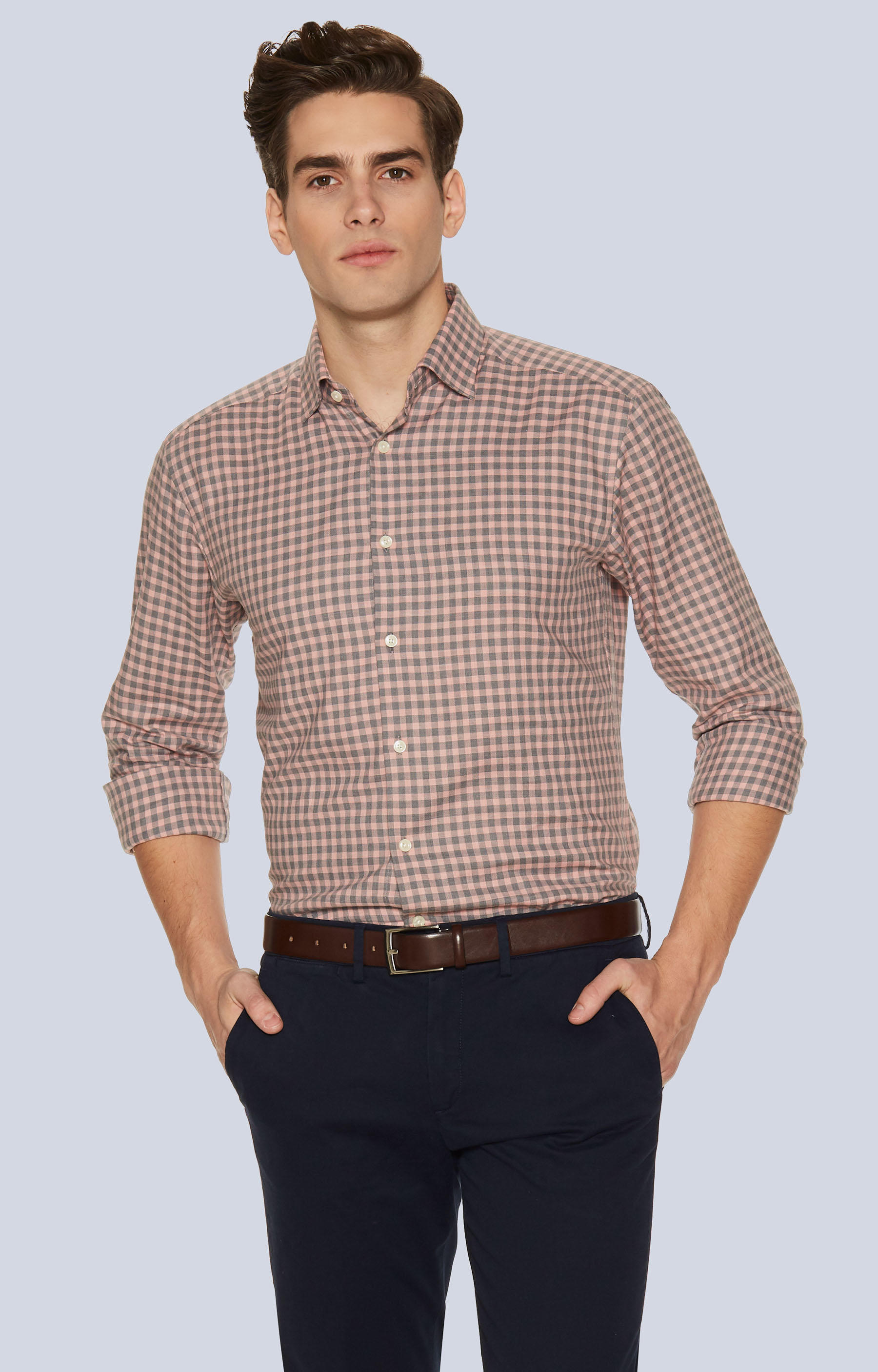 Koszula w kratę z włoskim kołnierzem - 2