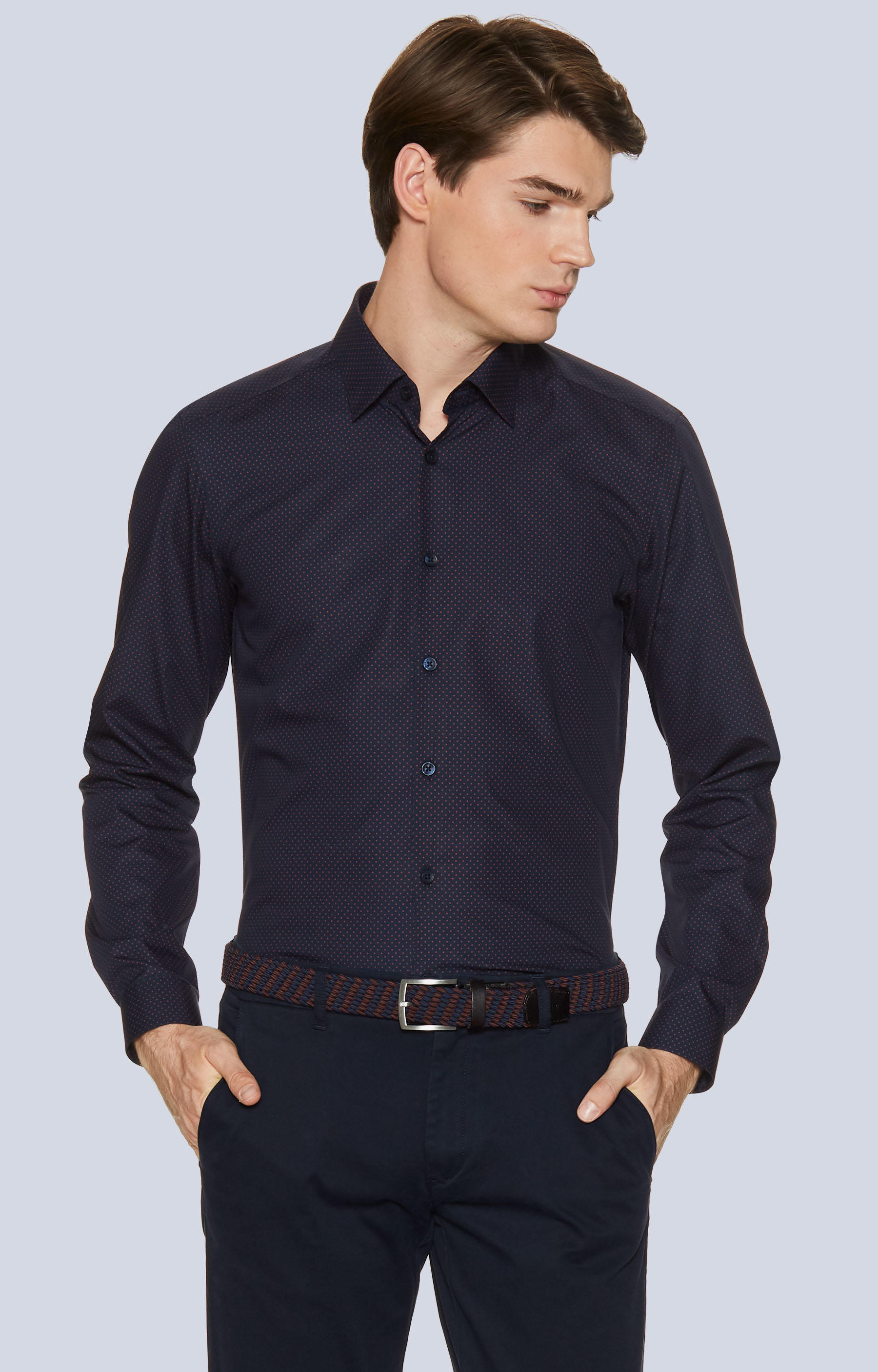 Dopasowana koszula z merceryzowanej bawełny, kołnierz kryte button-down