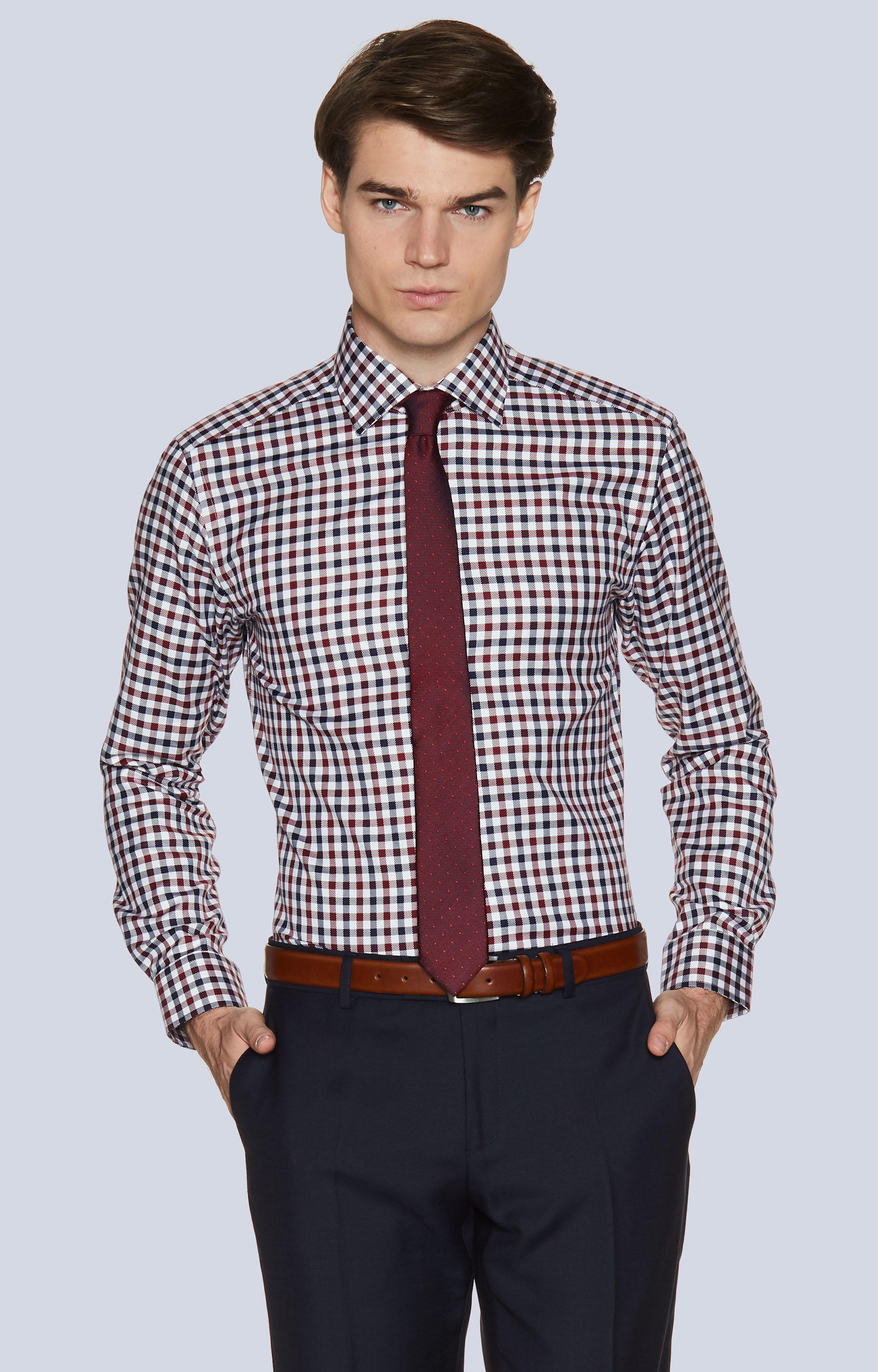 Luźna koszula w kratę z włoskim kołnierzem