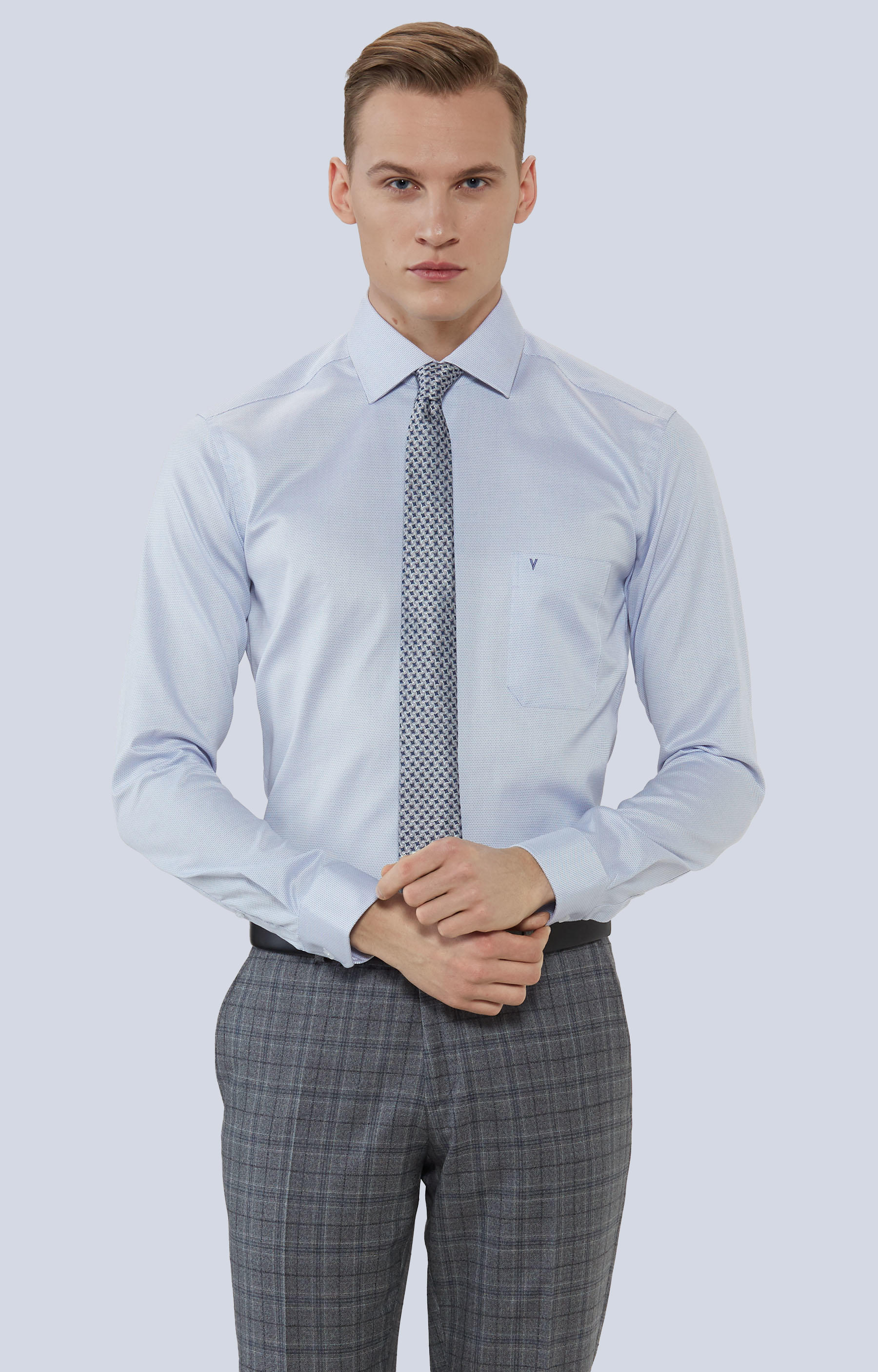 Koszula w mikrowzór, z kieszonką, włoski kołnierz - 2