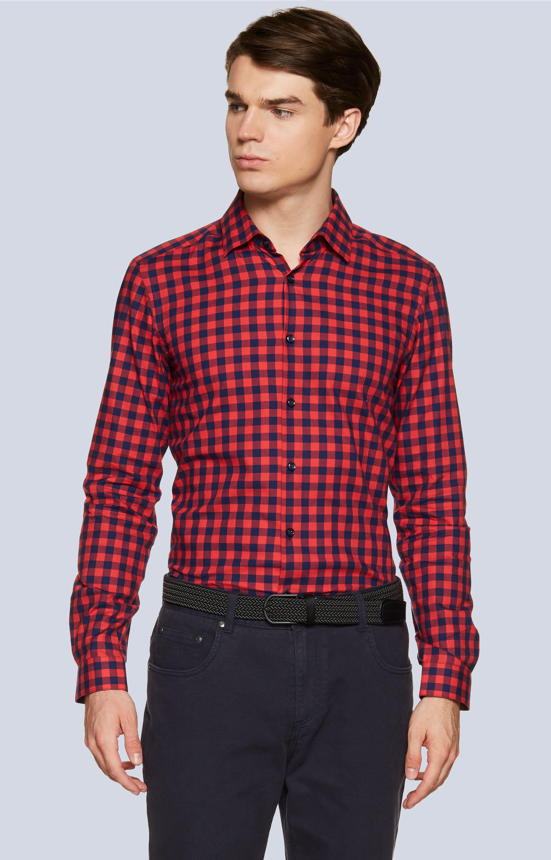 Dopasowana koszula w kratę, kołnierz kryty button-down
