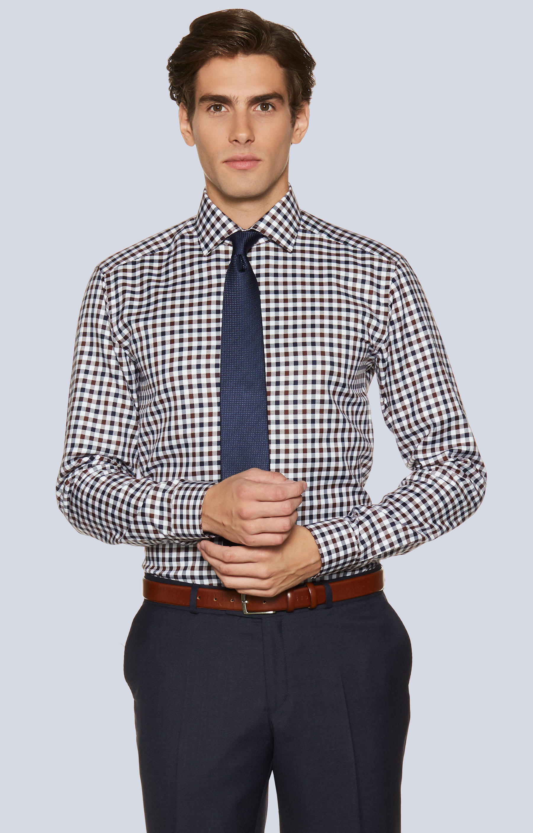 Luźna koszula w kratę z włoskim kołnierzem