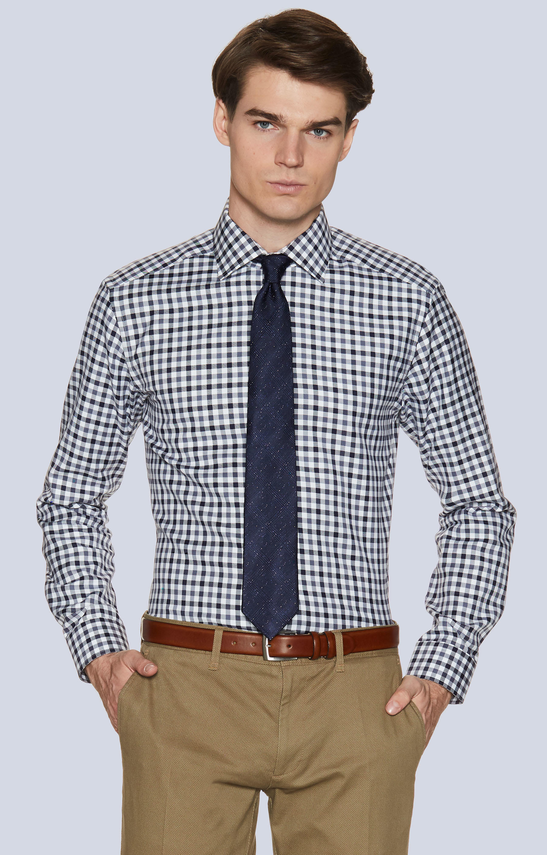 Luźna koszula w kratę z włoskim kołnierzem