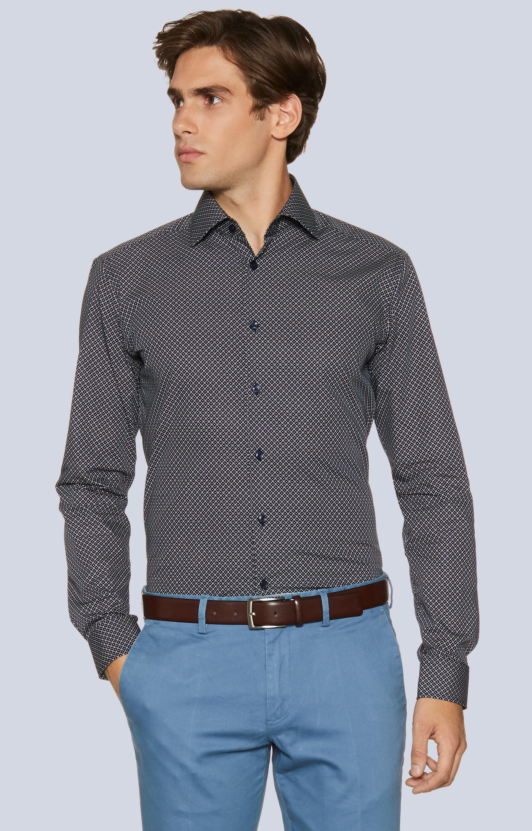 Koszula w mikrowzór z włoskim kołnierzem