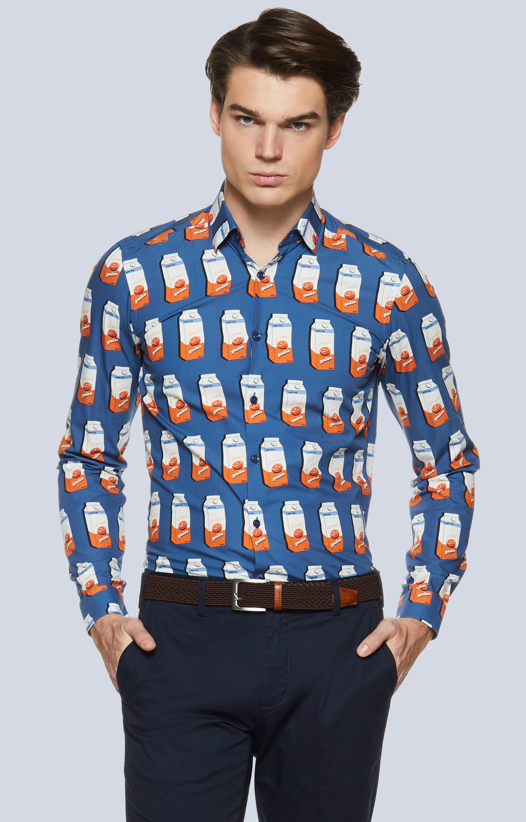Dopasowana koszula w print, kołnierz kryte button-down