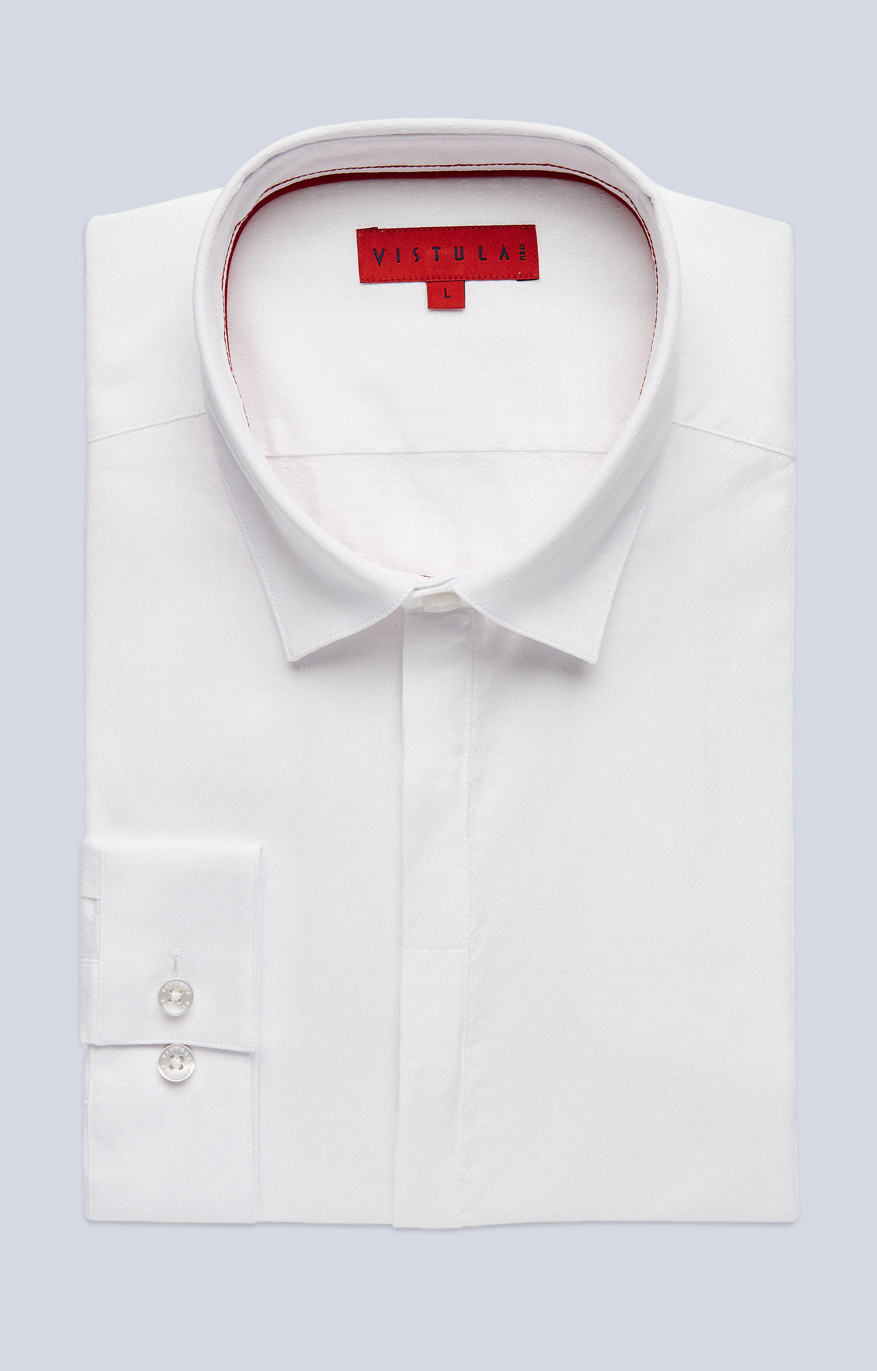 Dopasowana koszula w strukturalny wzór z włoskim kołnierzem - 3