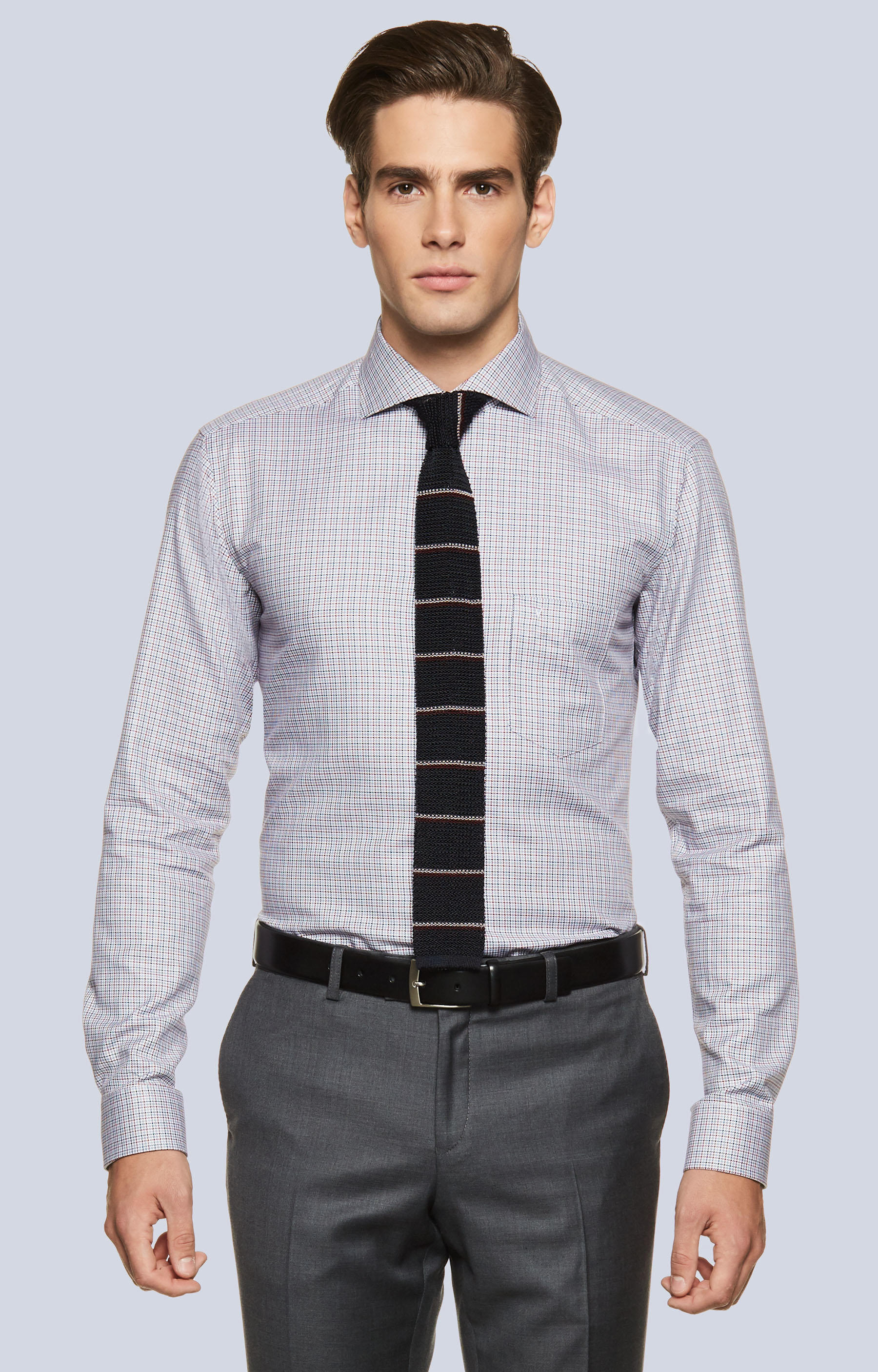 Koszula w mikrowzór z kieszonką, włoski kołnierz