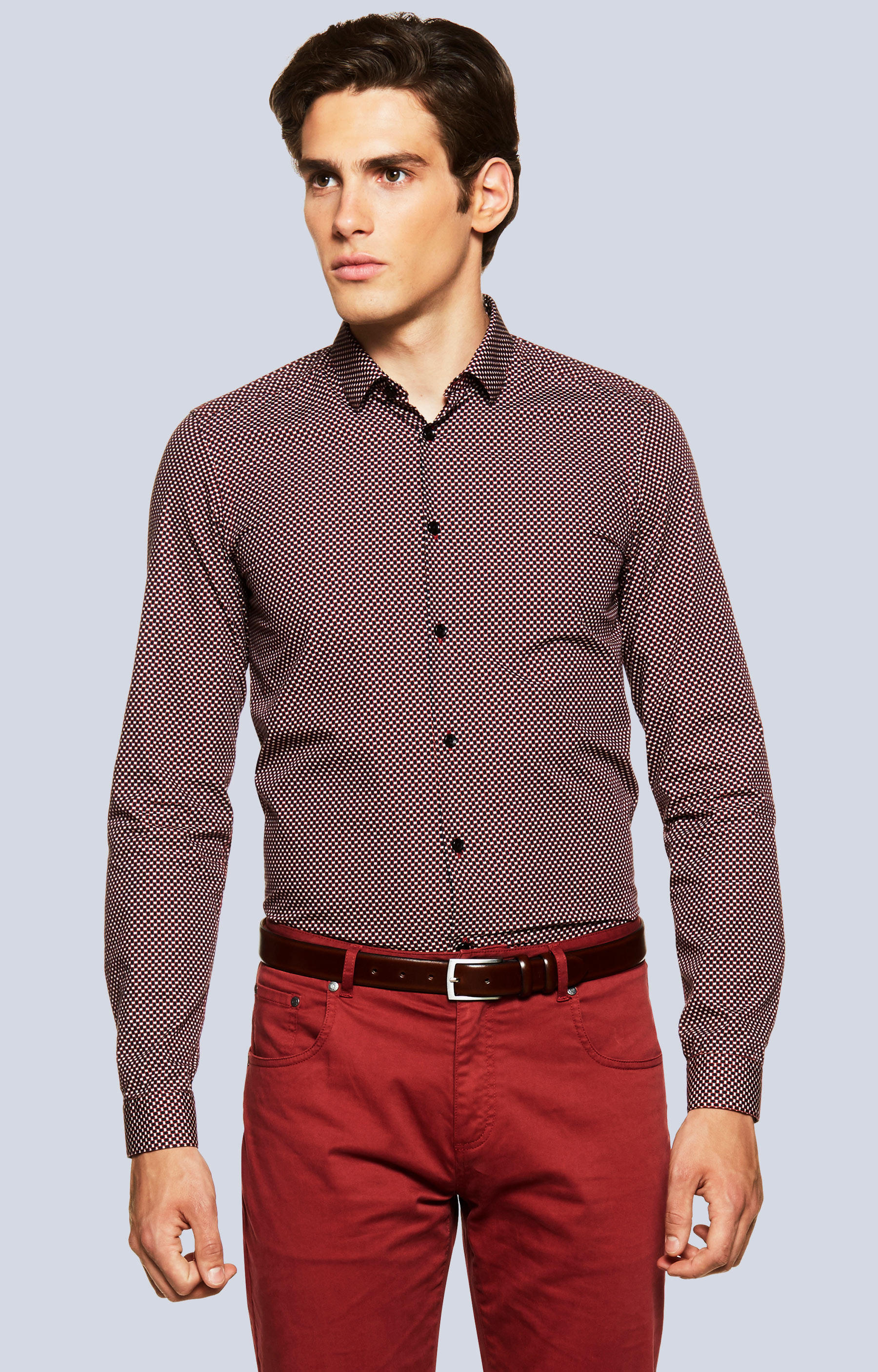 Dopasowana koszula w print, kołnierz kryte button-down