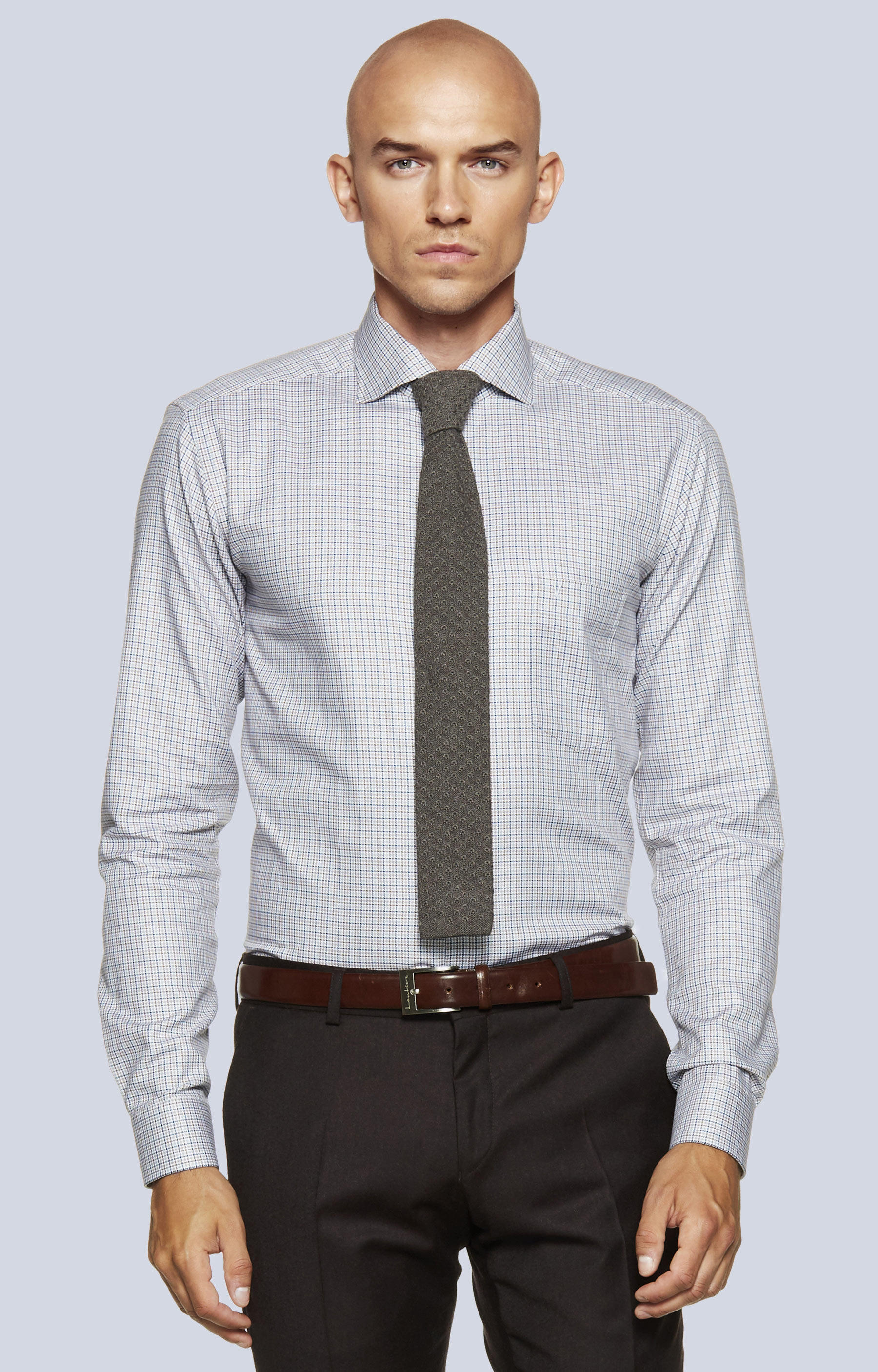 Koszula w mikrowzór z kieszonką, włoski kołnierz