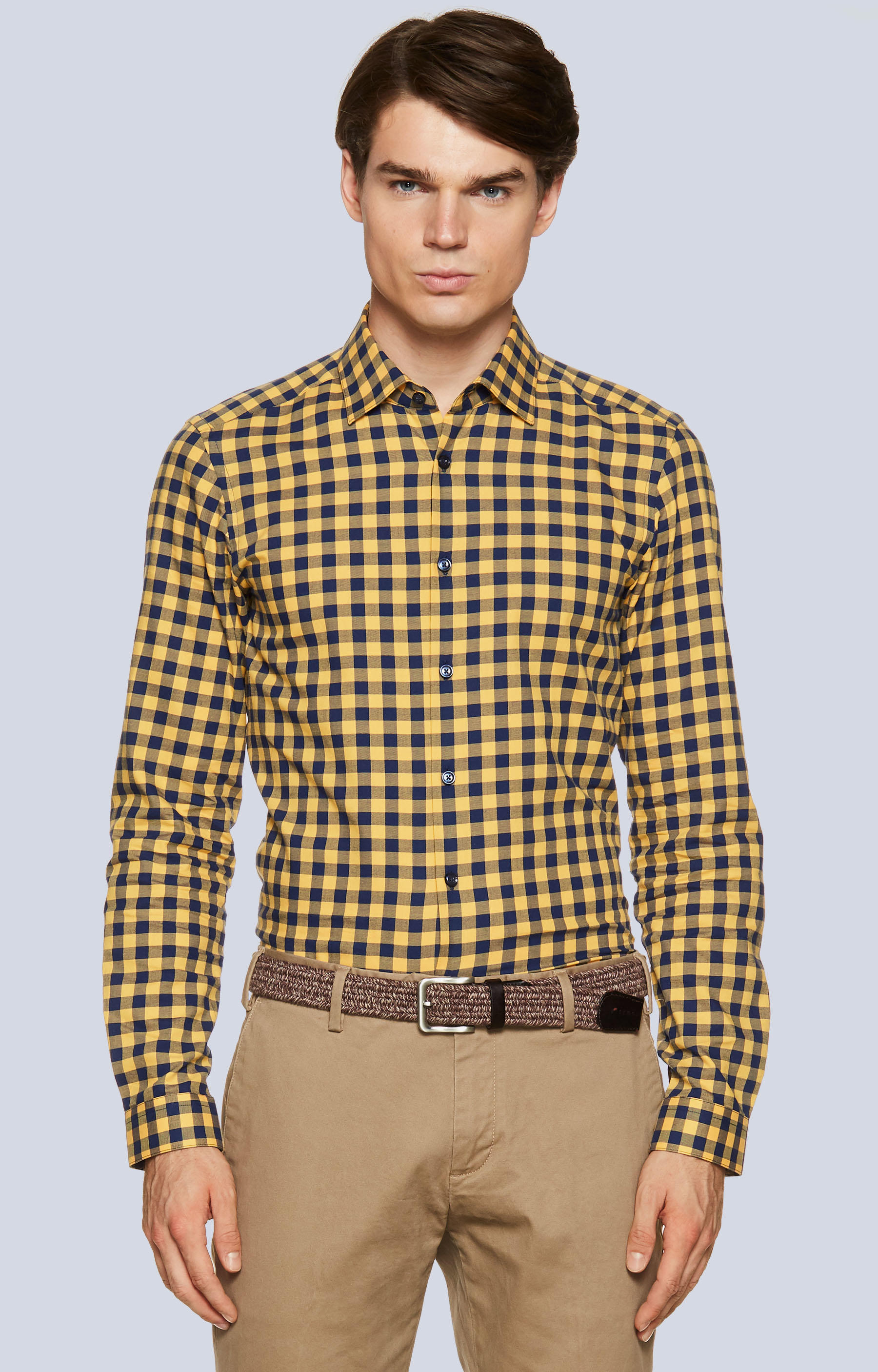 Dopasowana koszula w kratę, kołnierz kryte button-down