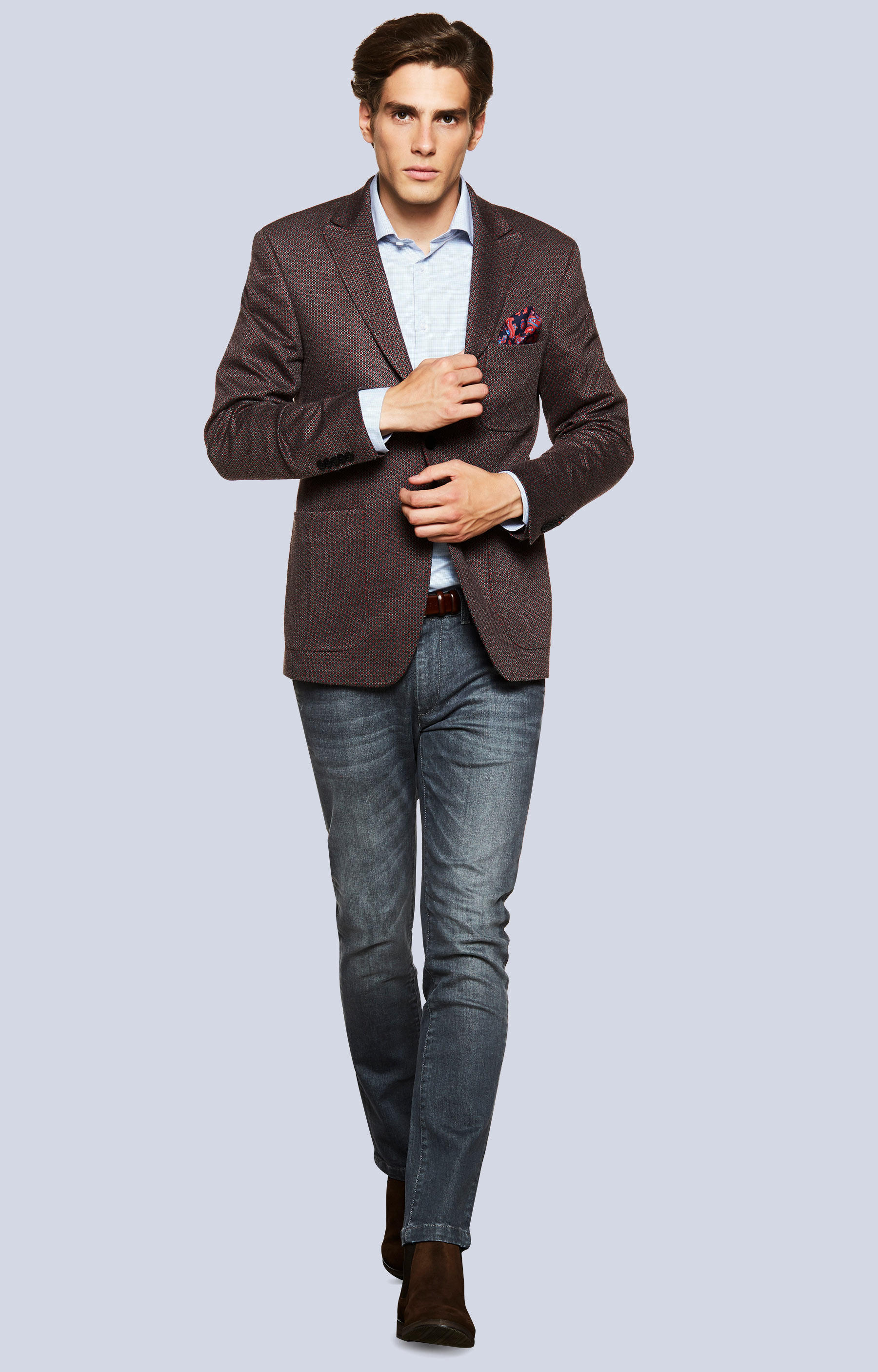 Dopasowana marynarka bawełniana w strukturalny wzór