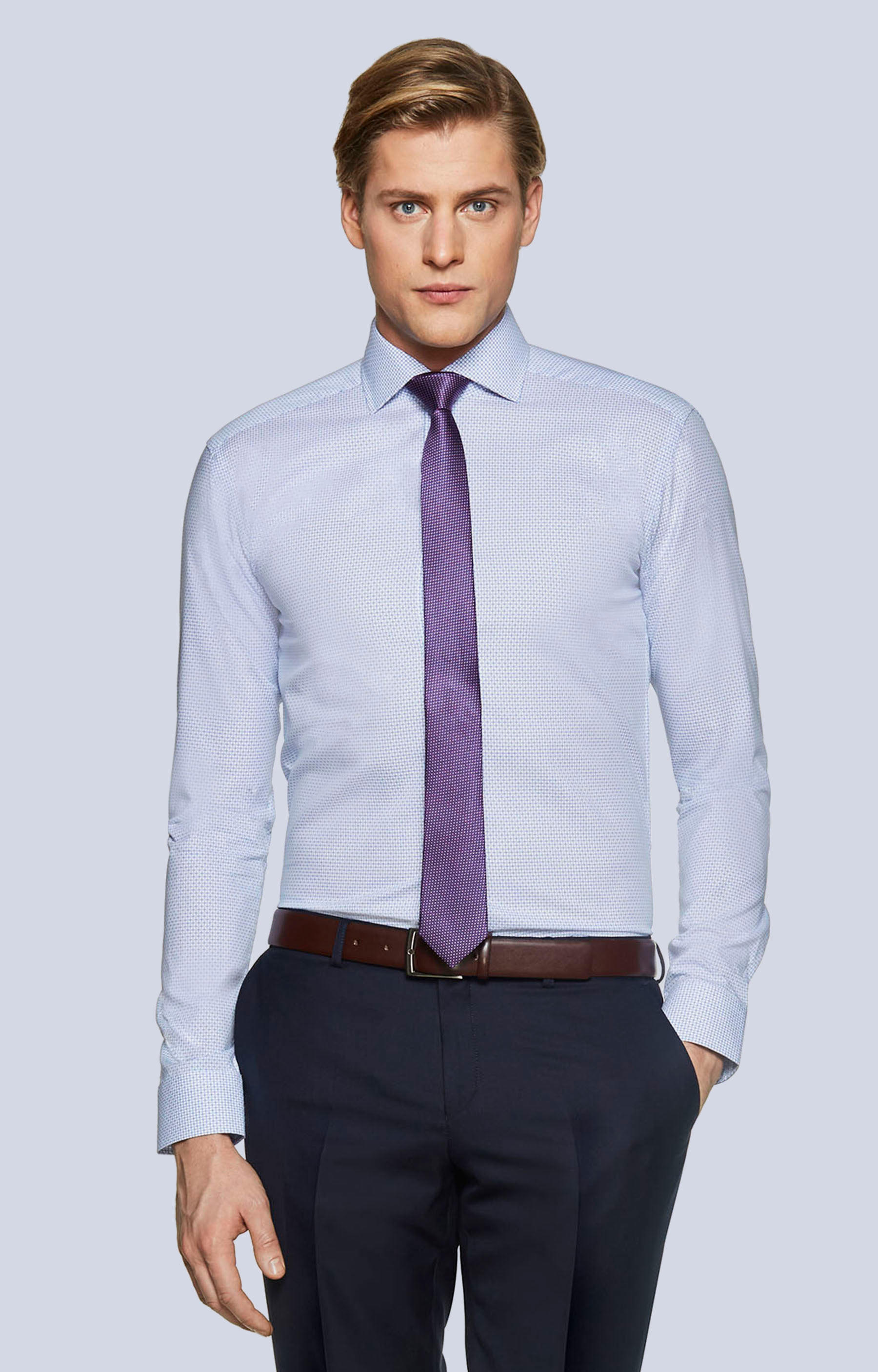 Koszula w drobną kratę z włoskim kołnierzem