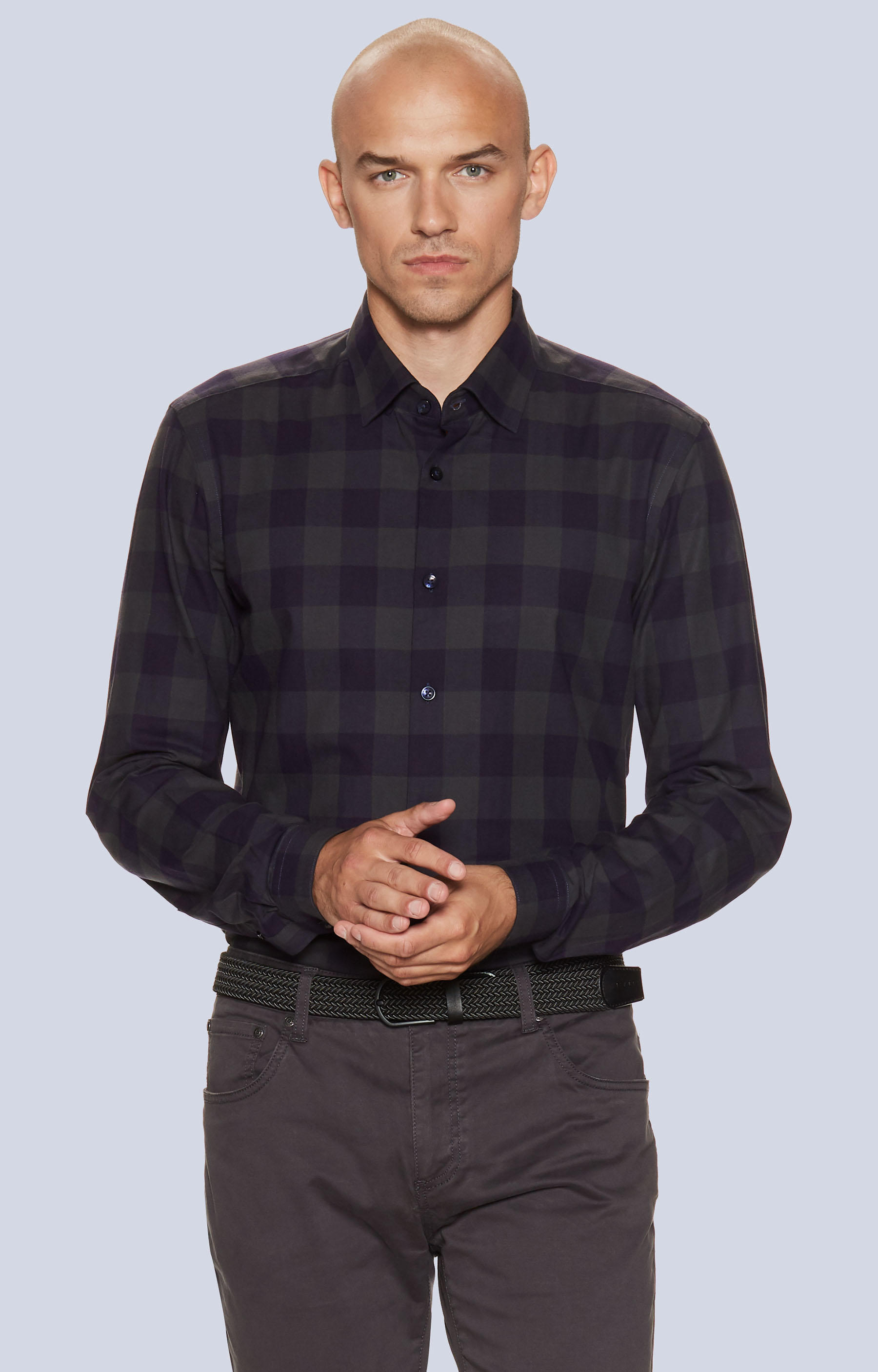 Dopasowana koszula w kratę, kołnierz kryty button-down