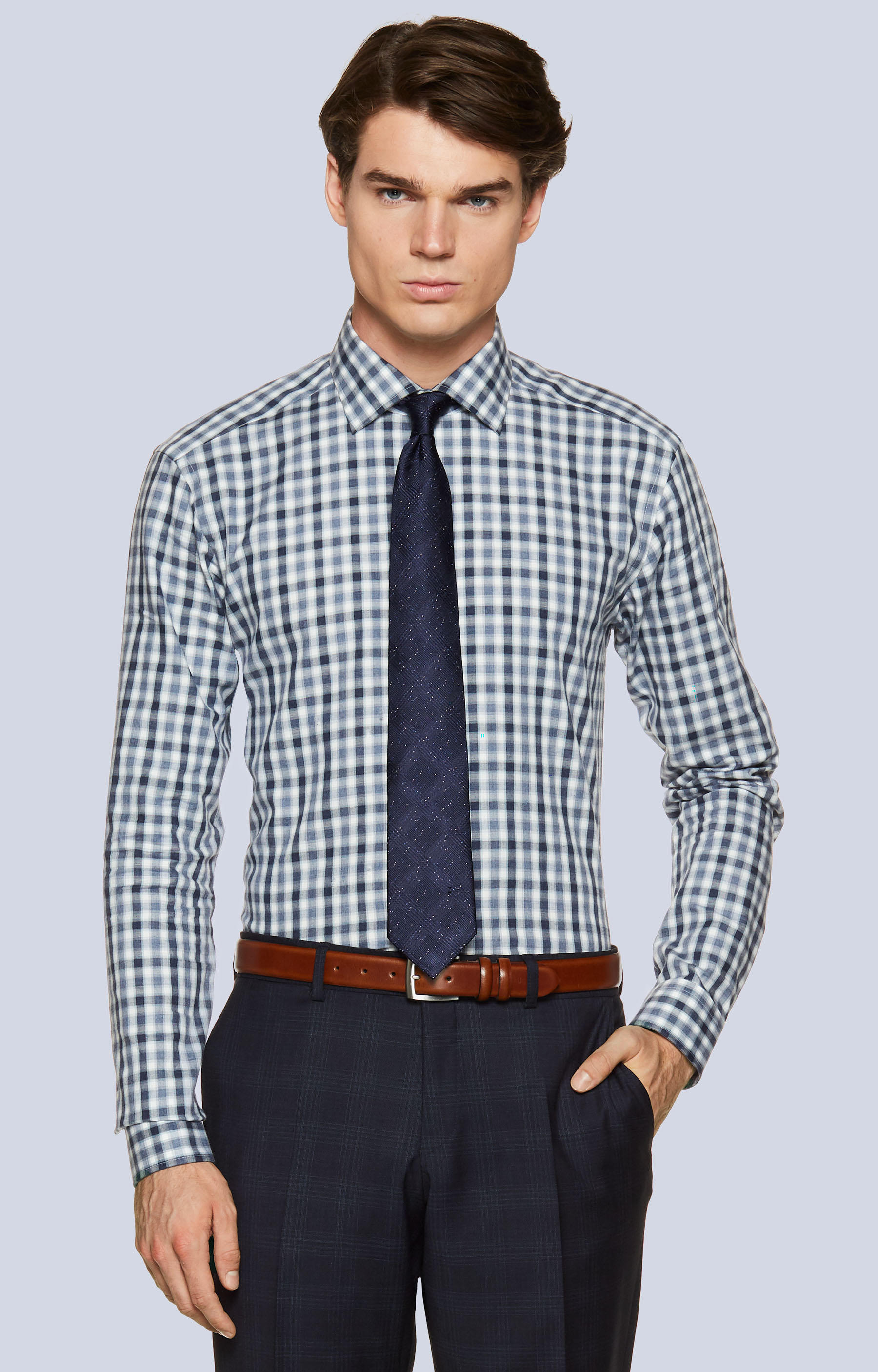 Swobodna koszula w kratę z włoskim kołnierzem