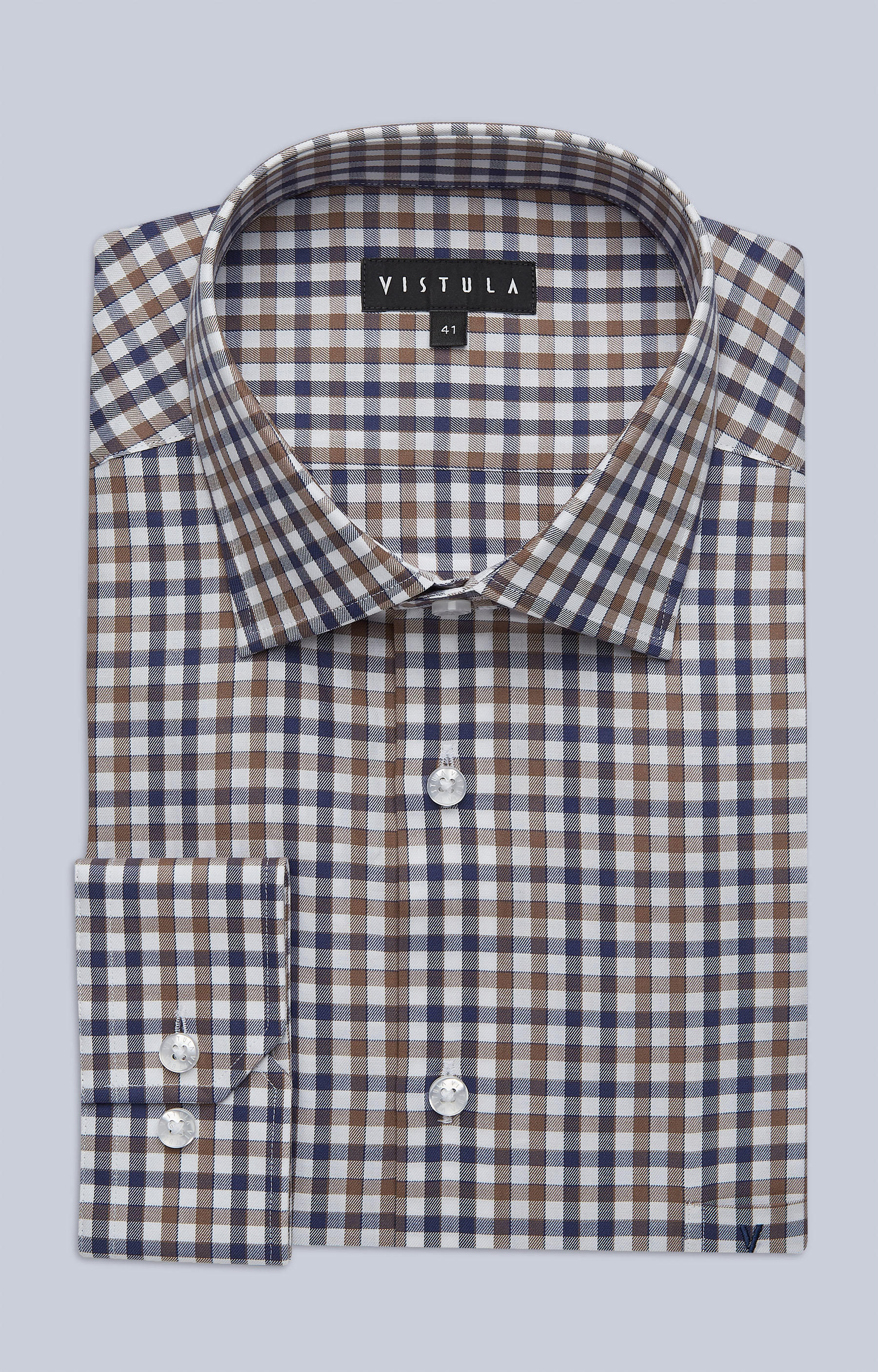 Koszula w kratę z kieszonką, włoski kołnierz - 3