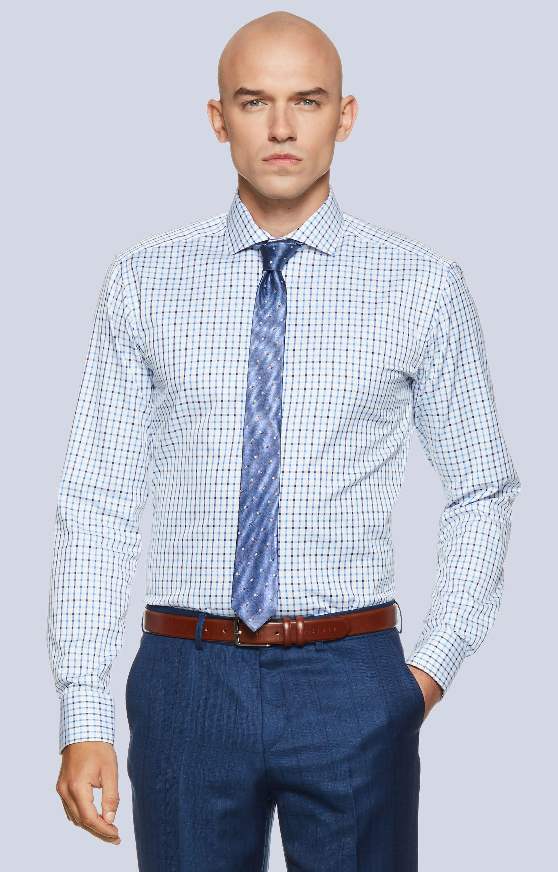 Swobodna koszula w kratę z włoskim kołnierzem