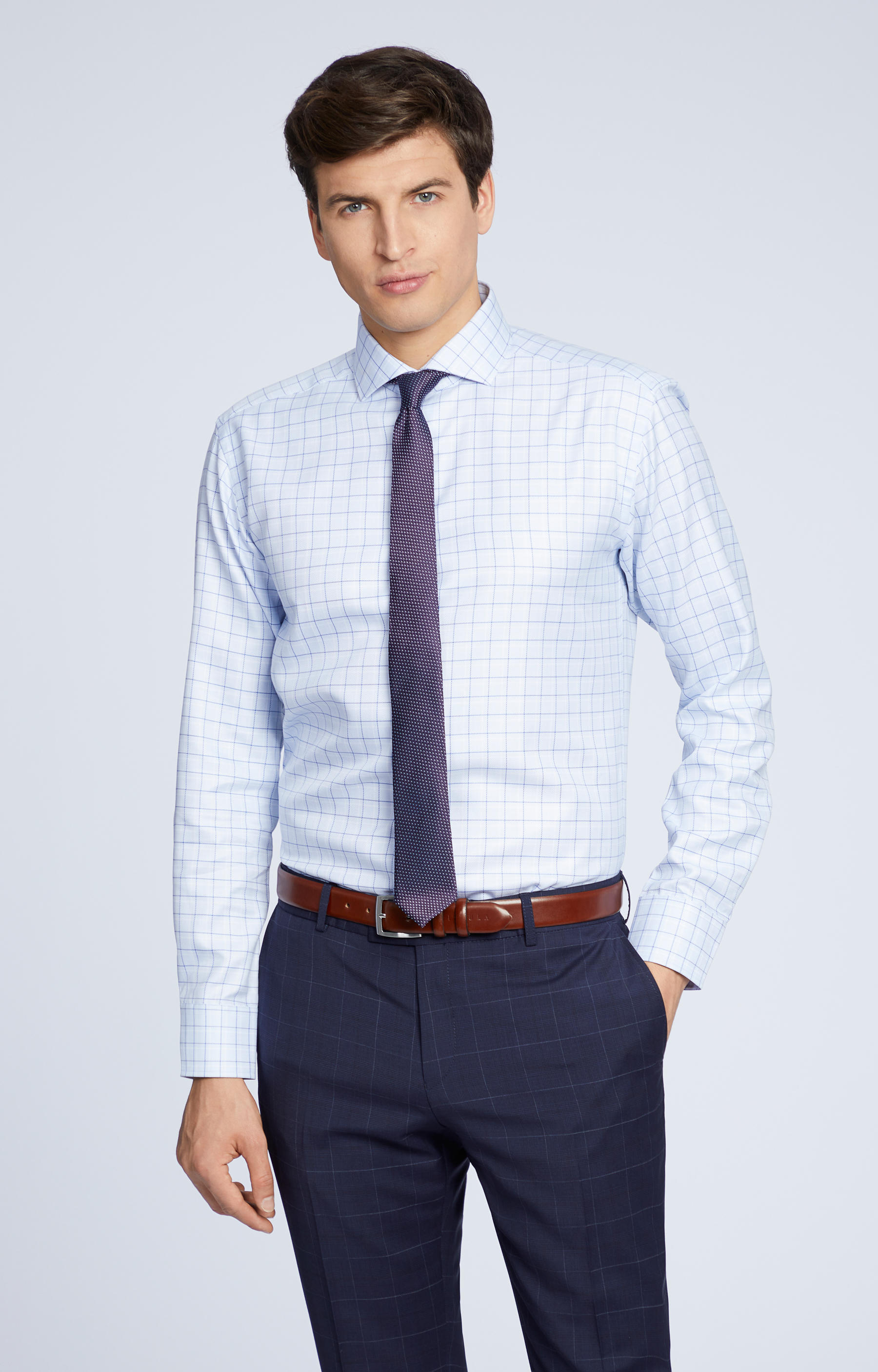 Koszula w kratę z włoskim kołnierzem - 2