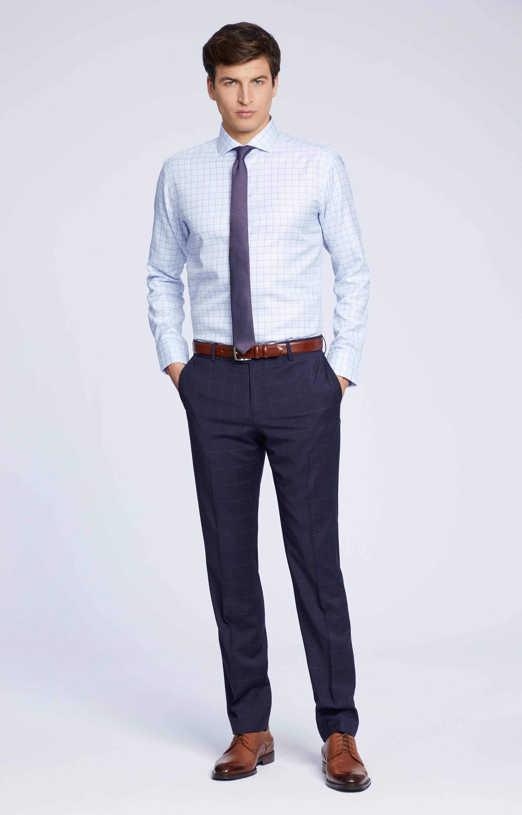 Koszula w kratę z włoskim kołnierzem