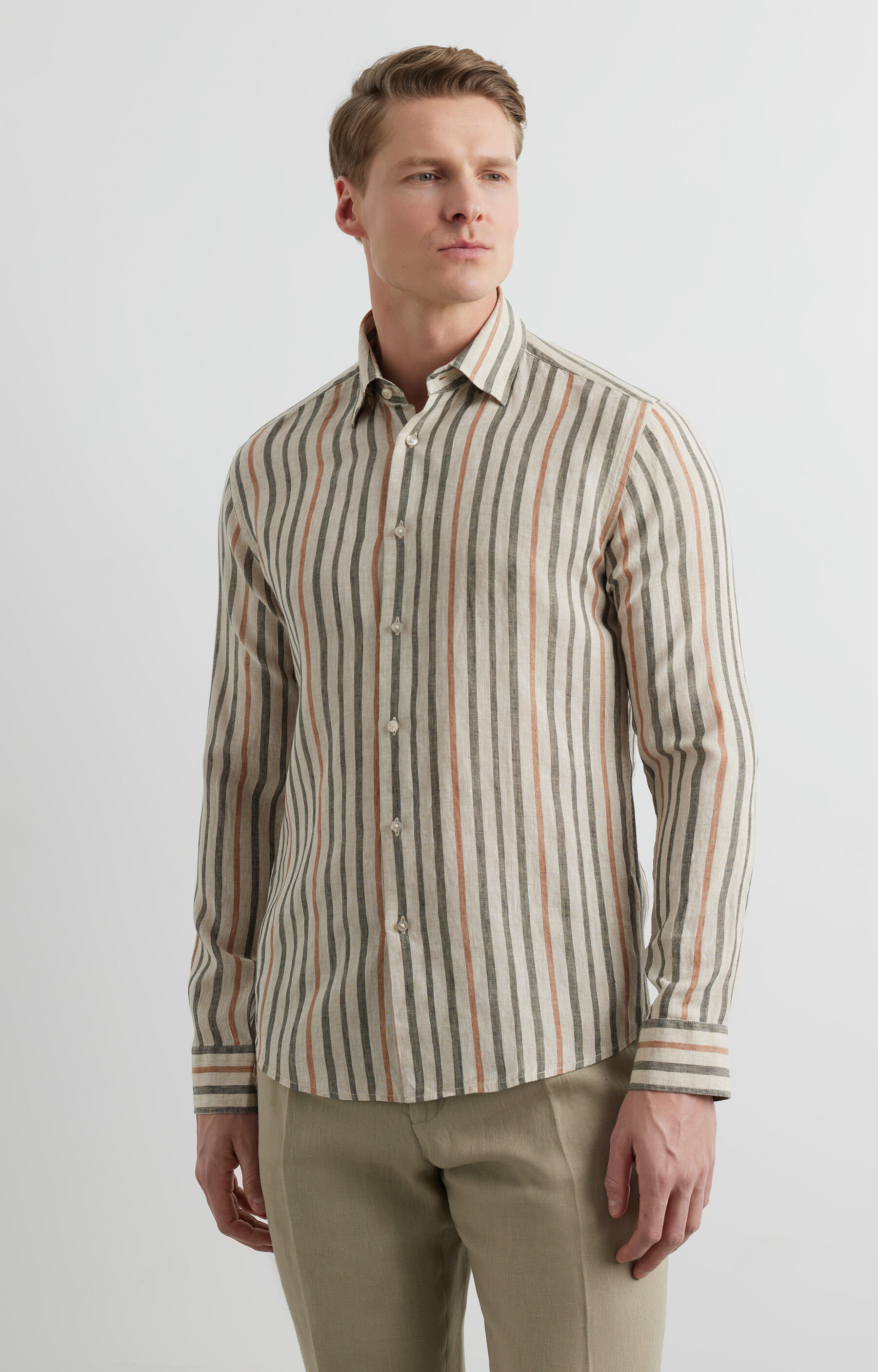 Lniana koszula slim w paski