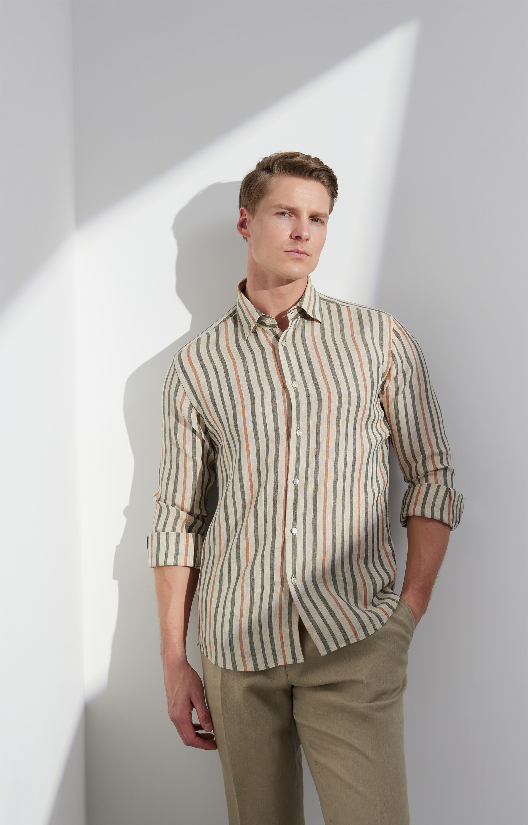 Lniana koszula slim w paski - 6