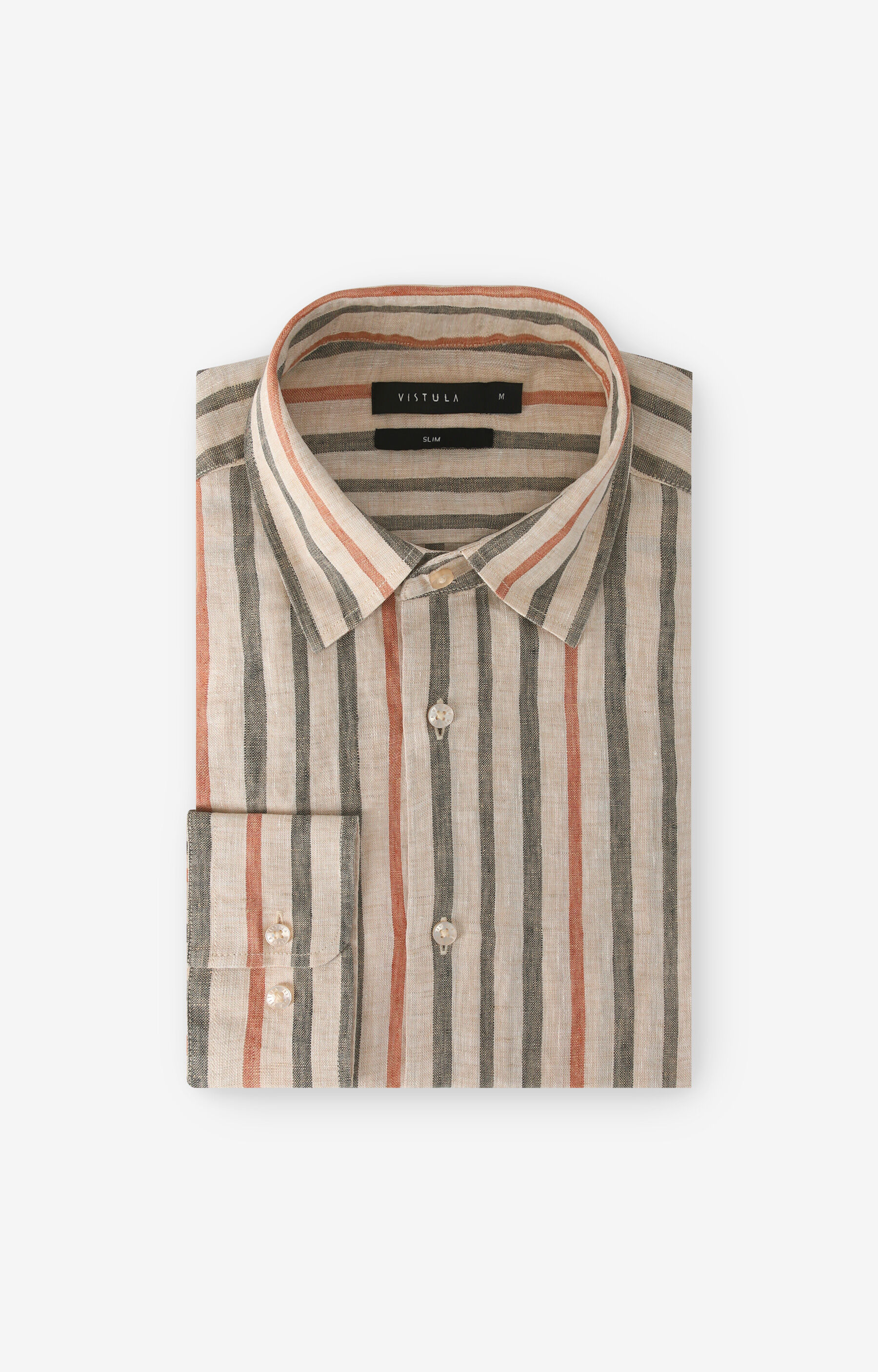 Lniana koszula slim w paski - 2