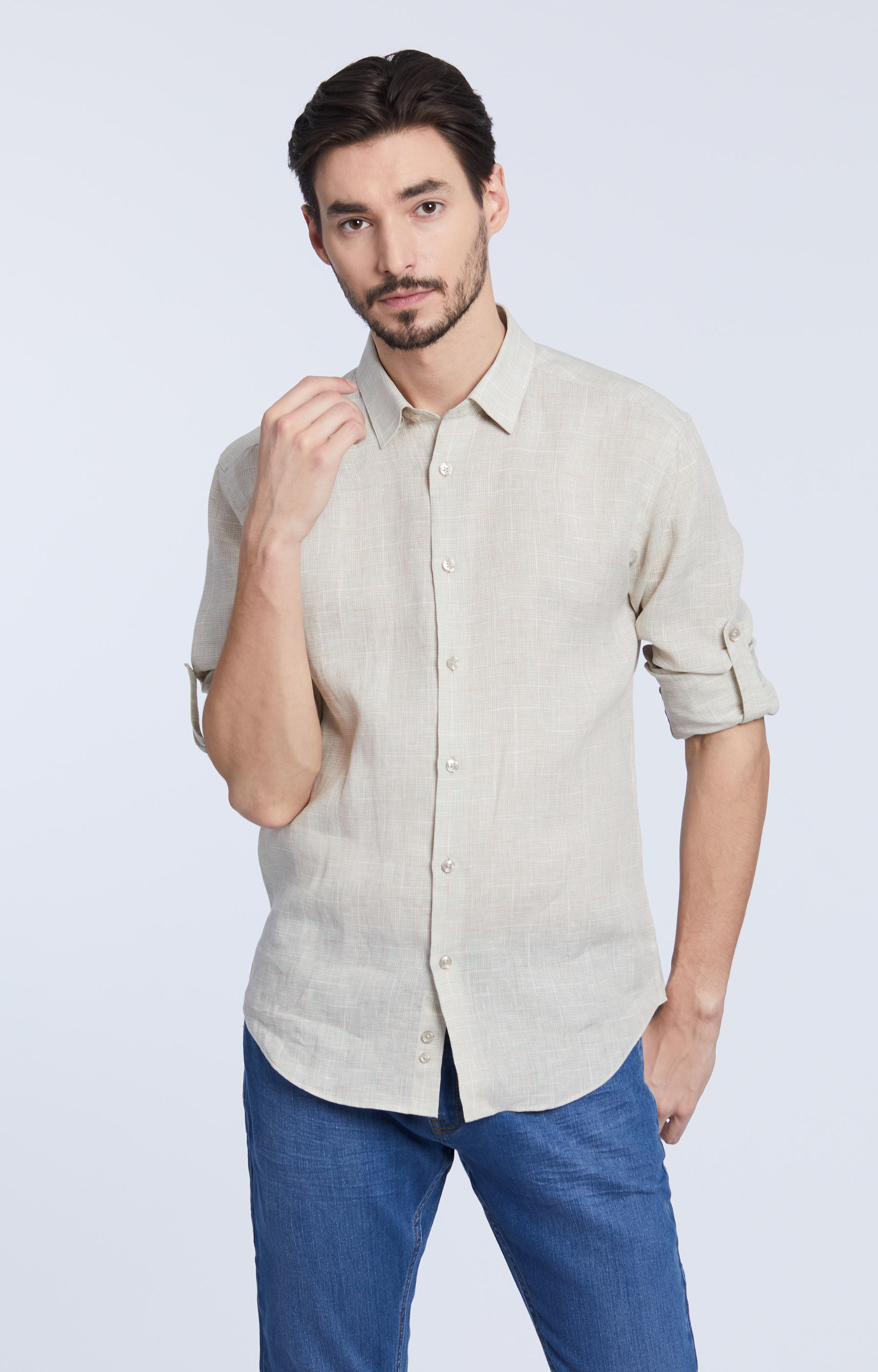 Lniana koszula, kołnierz kryty button down - 2
