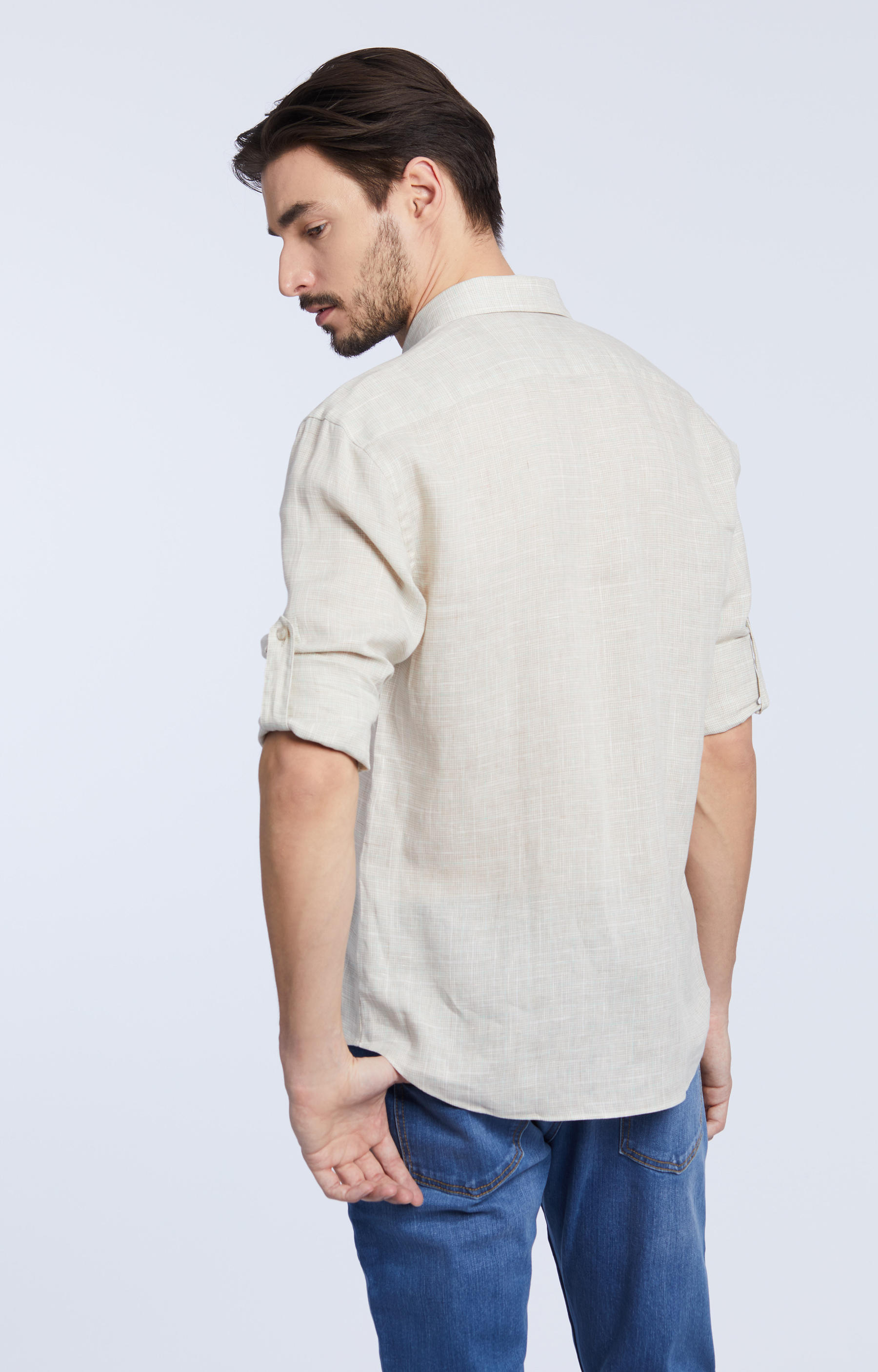 Lniana koszula, kołnierz kryty button down - 3