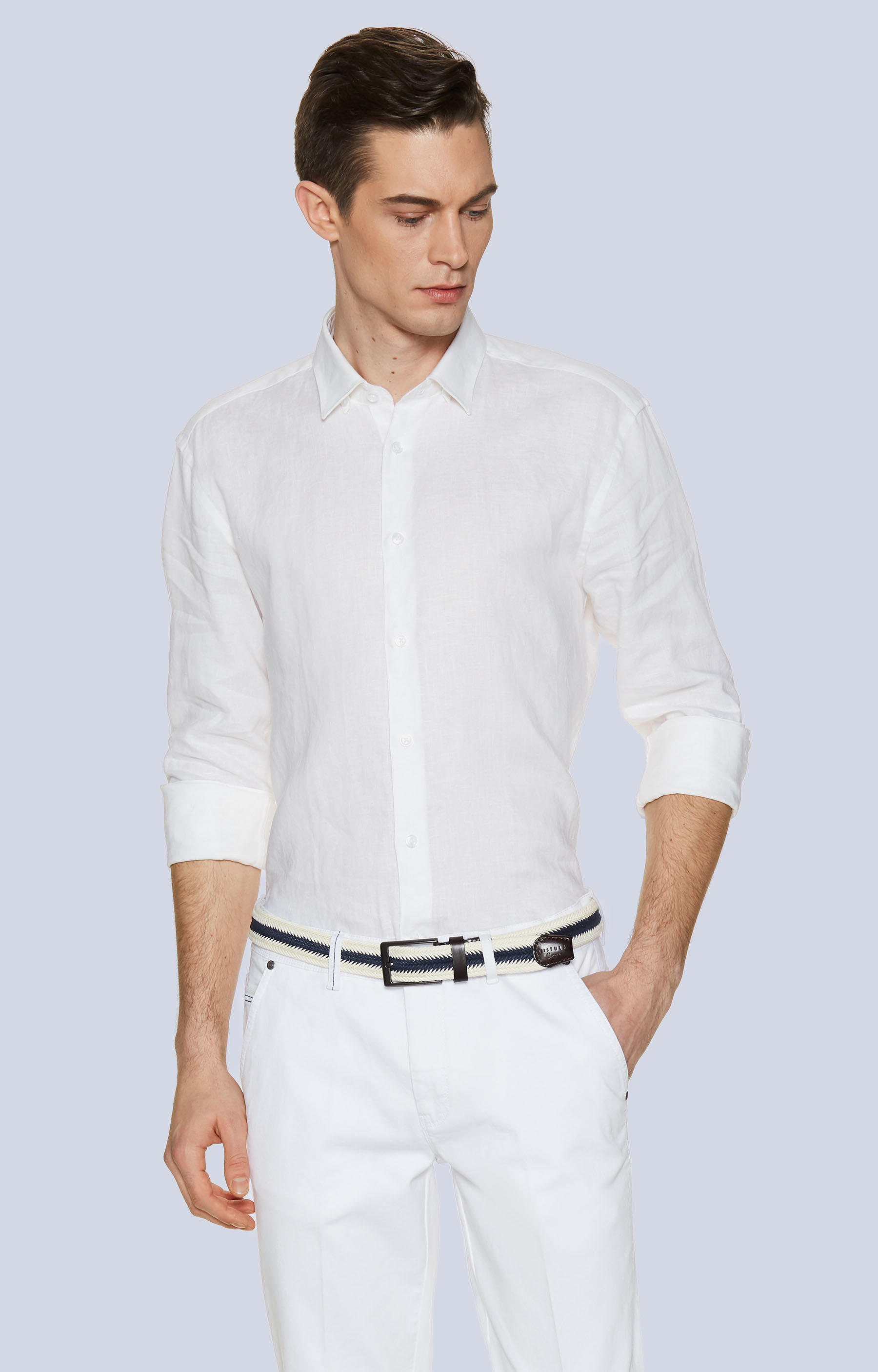 Koszula z lnu z kołnierzem kryte button-down - 2