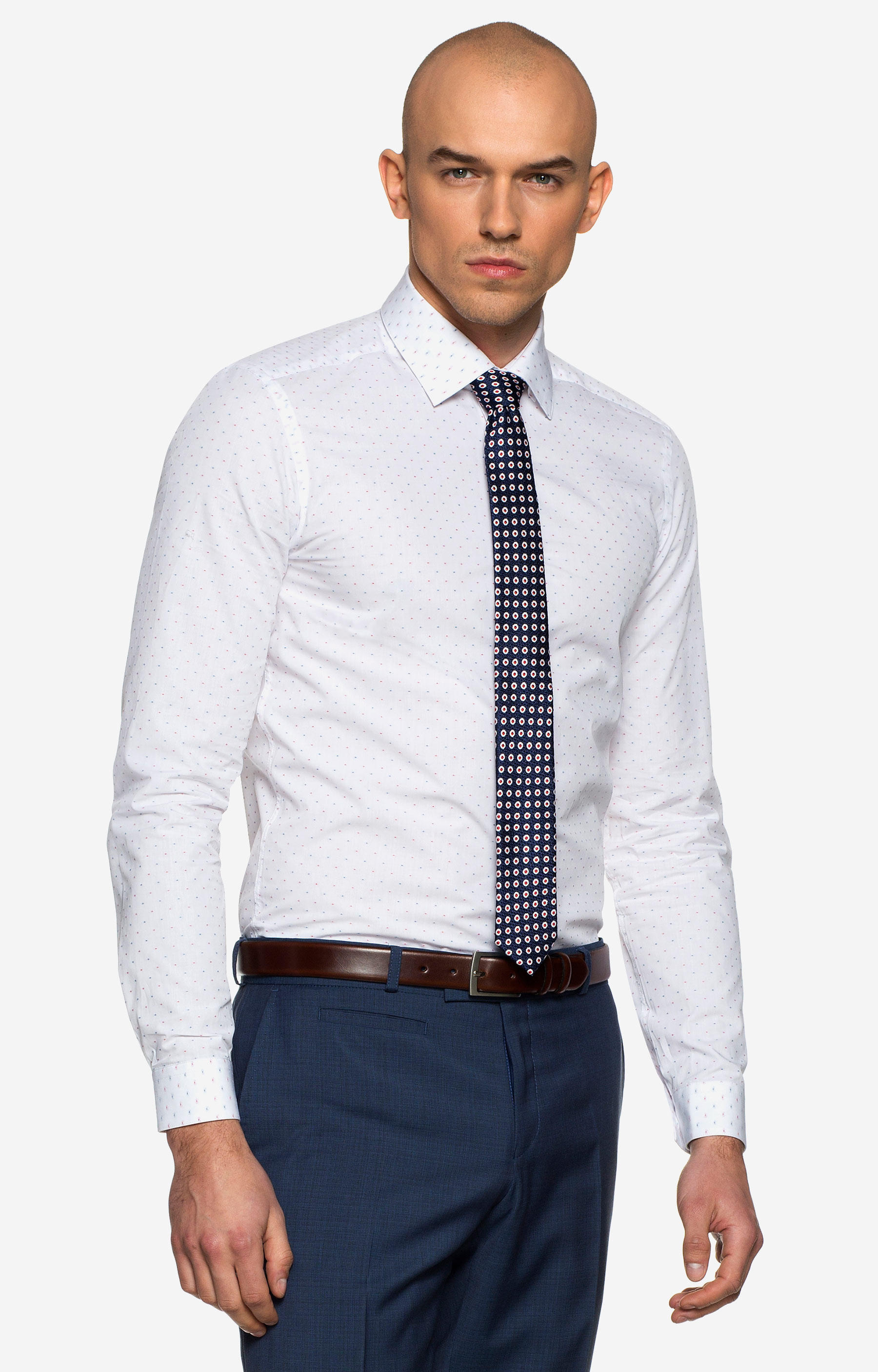 Dopasowana koszula w mikrowzór, kołnierz button-down